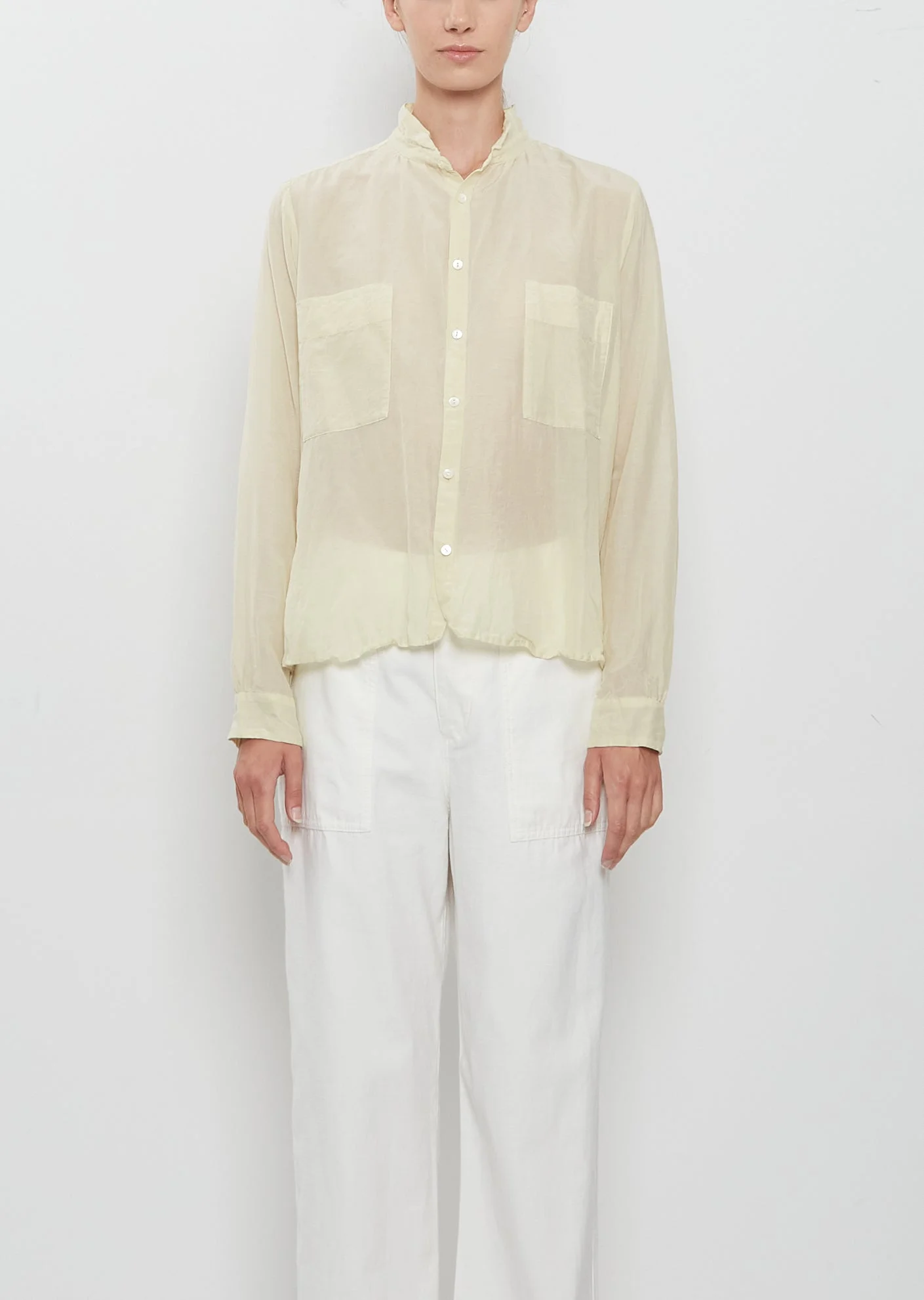 Cotton Silk Lawn Shirt Collar Blouse - 1