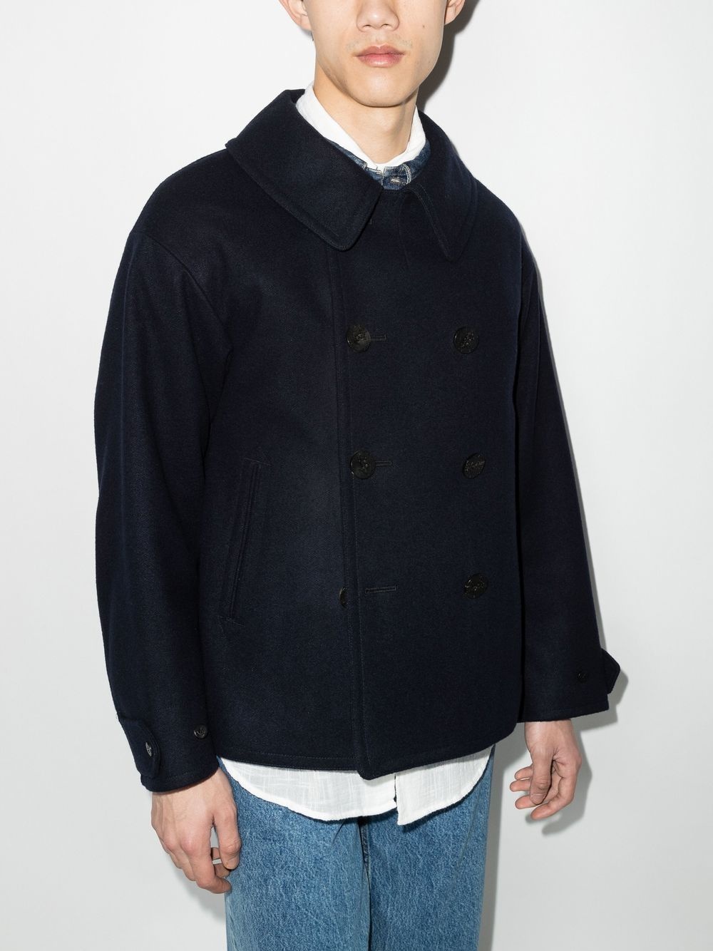 classic collar double-breasted peacoat - 2