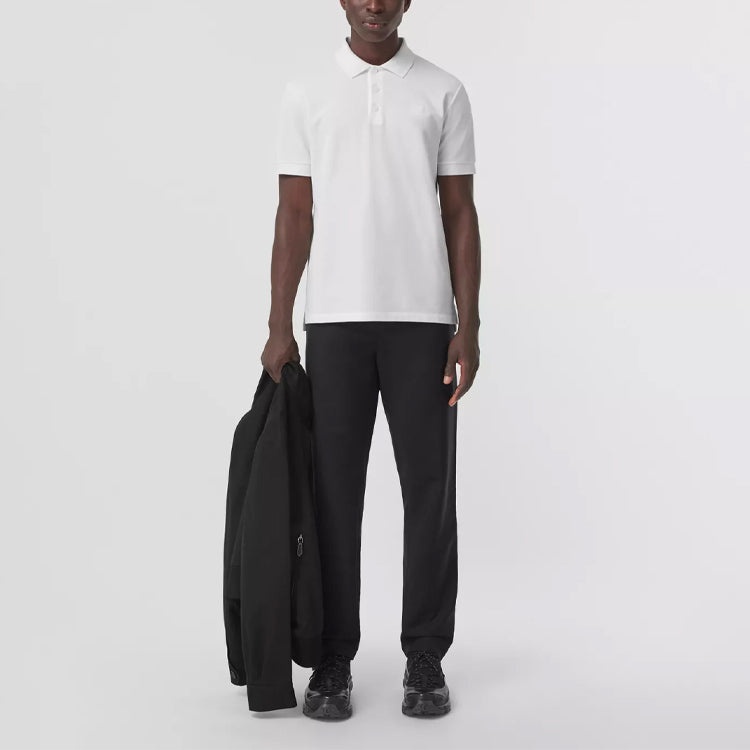 Men's Burberry SS21 Pattern Cotton Short Sleeve Polo Shirt White 80431231 - 4