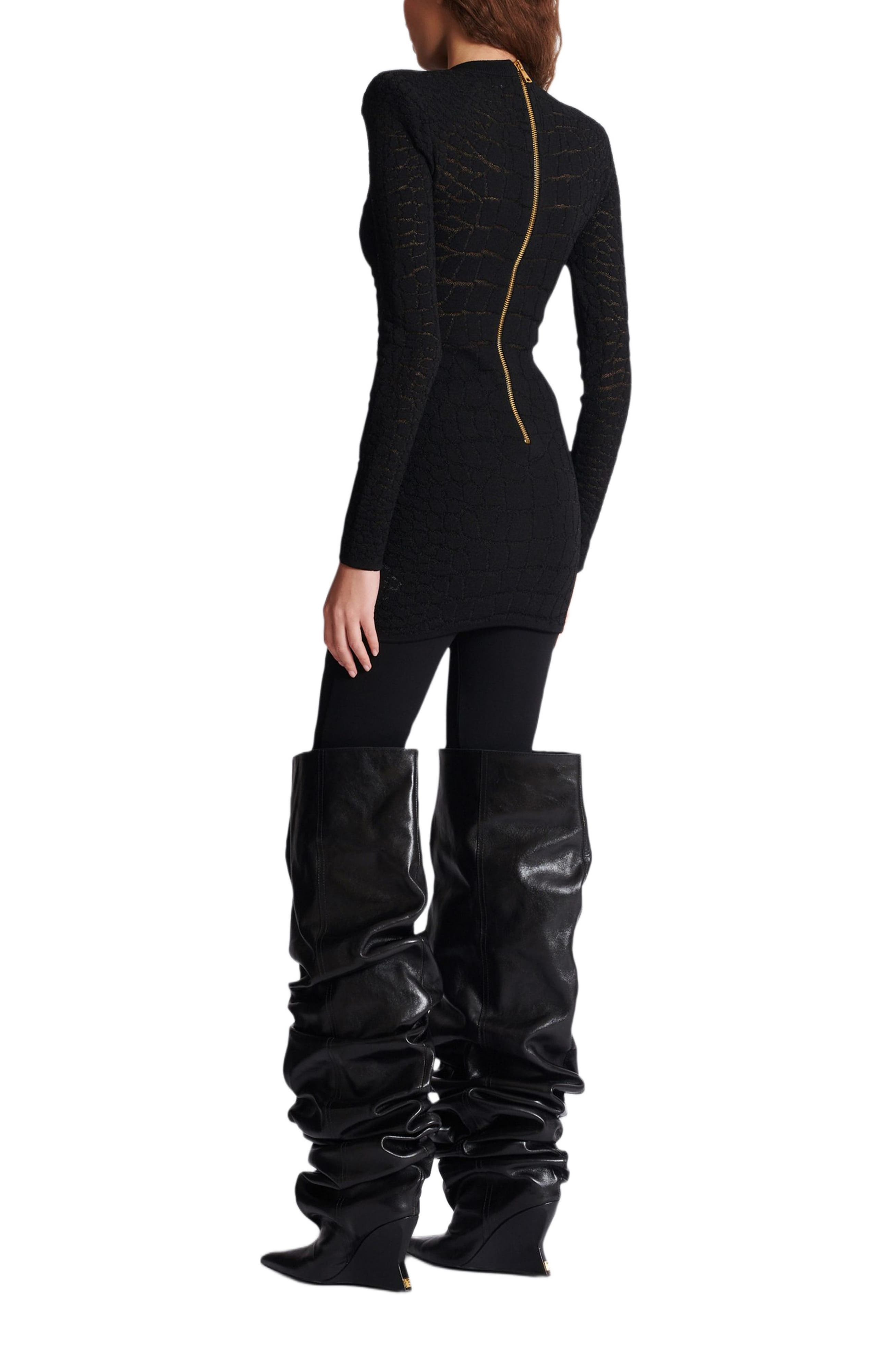 Balmain Short Sequin Dress In Crocodile Knit in Black at Nordstrom - 4