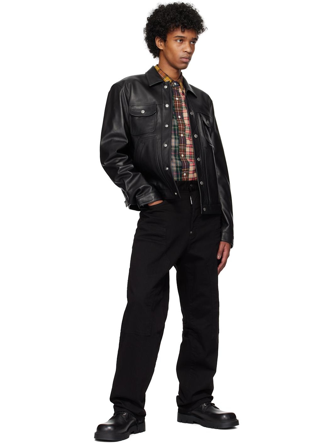 Black Boxy Jean Leather Jacket - 4