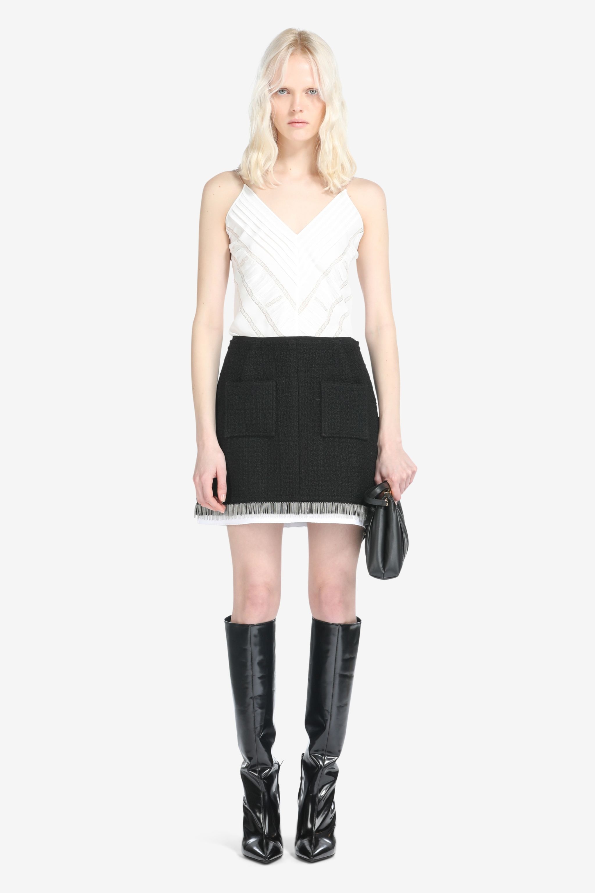 BOUCLÉ FRINGE-TRIM MINI SKIRT - 4