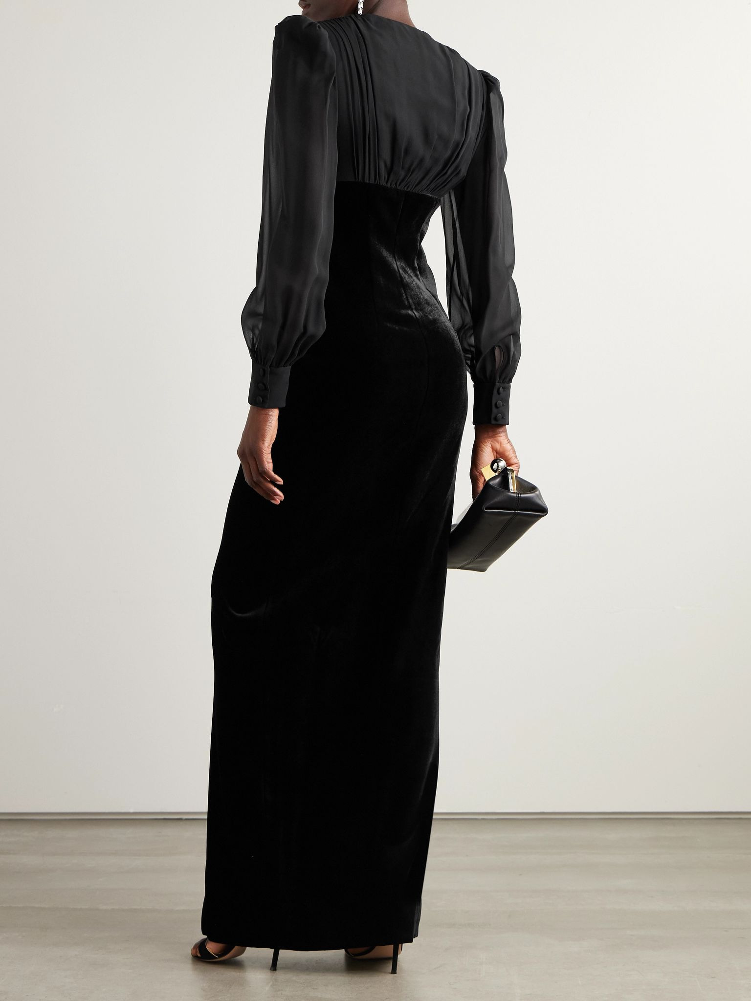 Velvet and silk-georgette gown Black - 3
