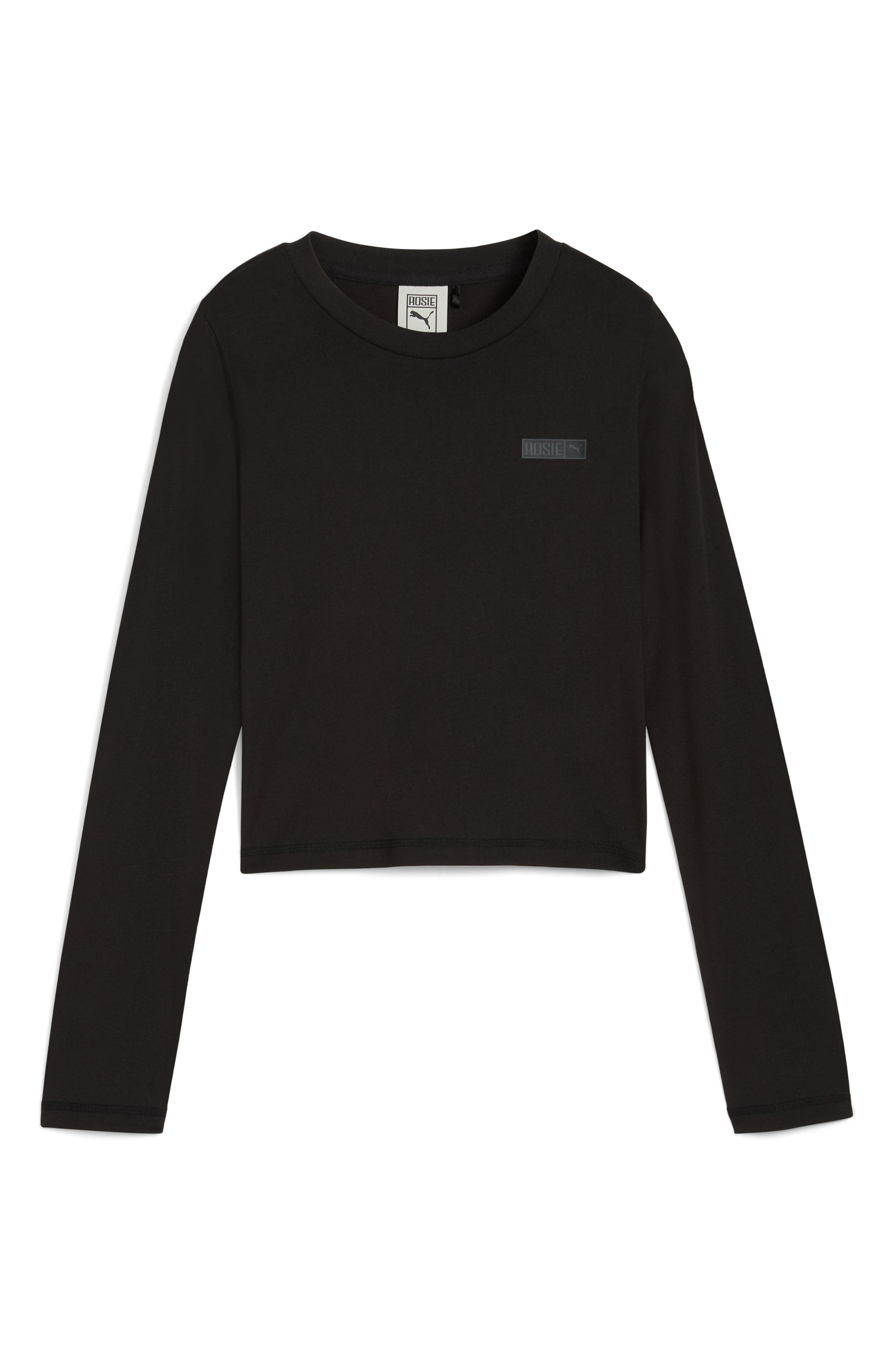PUMA x Rosé Slim Fit Long Sleeve Crop T-Shirt in Puma Black at Nordstrom - 5