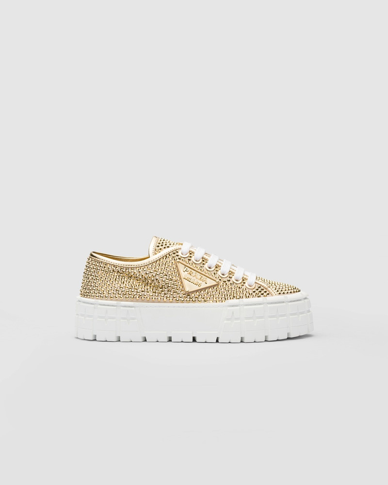 Satin and leather sneakers with crystals 1
