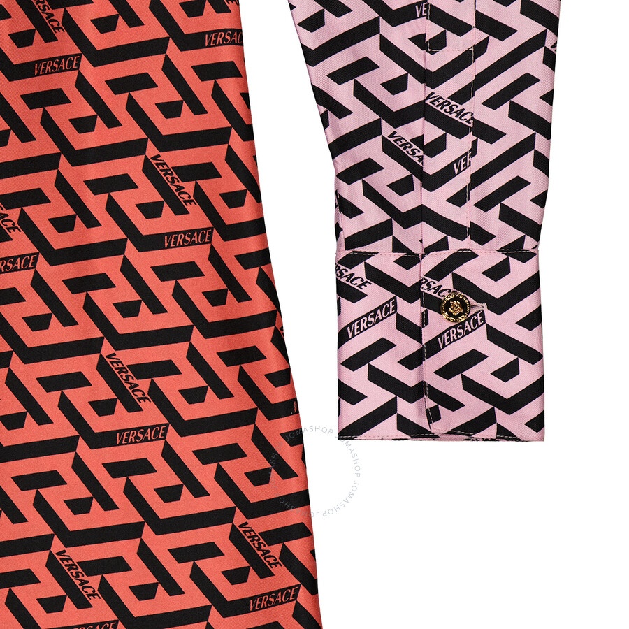 Versace Ladies La Greca Monogram Silk Midi Shirt Dress - 7