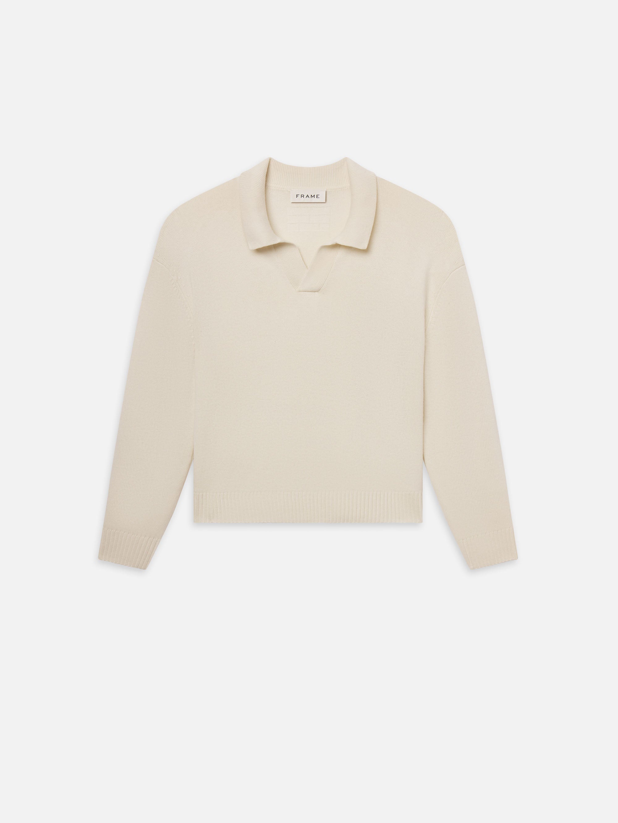 Silk Blend Polo Sweater in Off White - 1