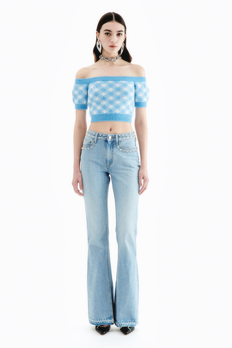 Alessandra Rich HDENIM FLARED JEANS WITH EMBELLISHMENT outlook