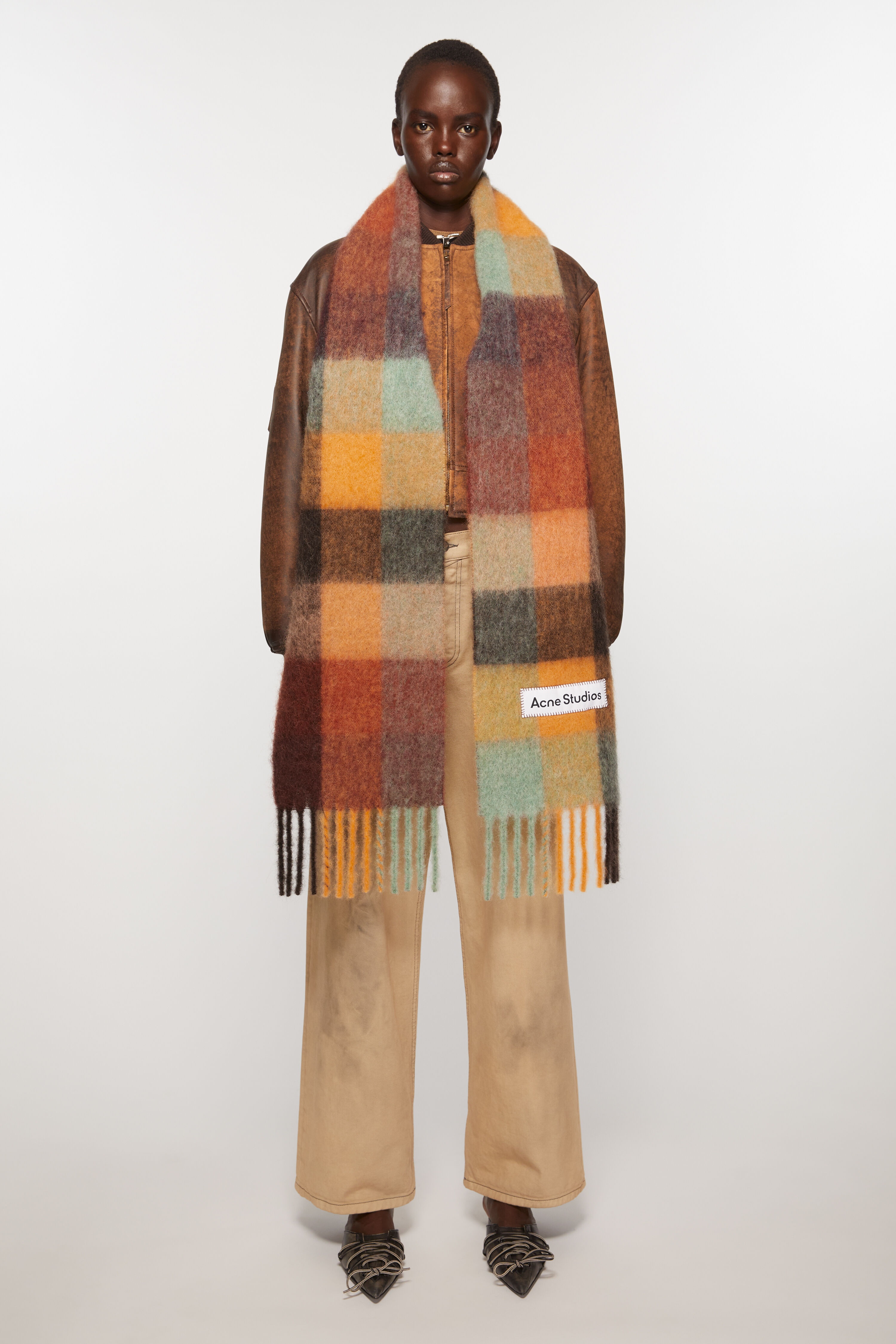 Mohair checked scarf - Chestnut brown/yellow/green - 2