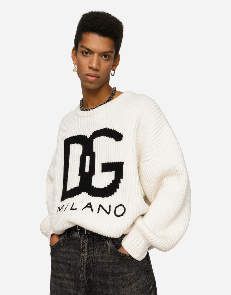 Cashmere round-neck sweater with DG logo inlay - 4