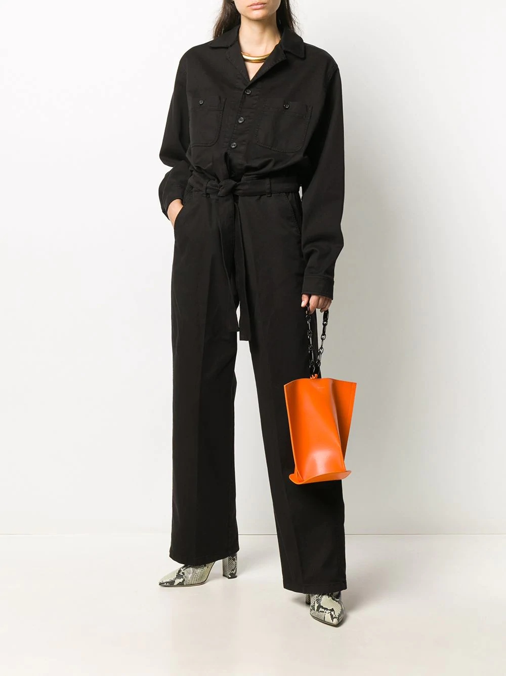 belted long-sleeve jumpsuit - 2