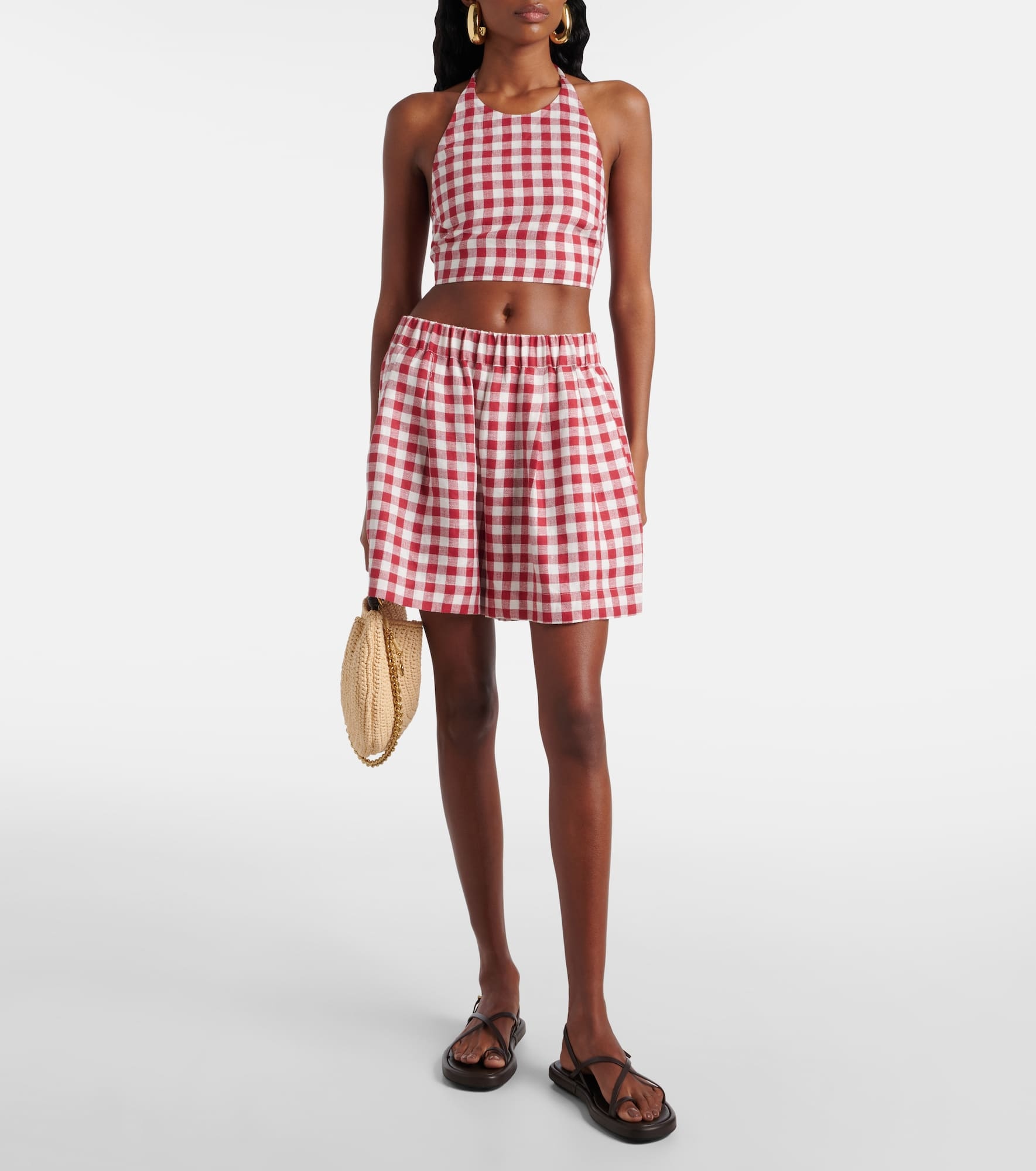Marseille gingham linen crop top - 2