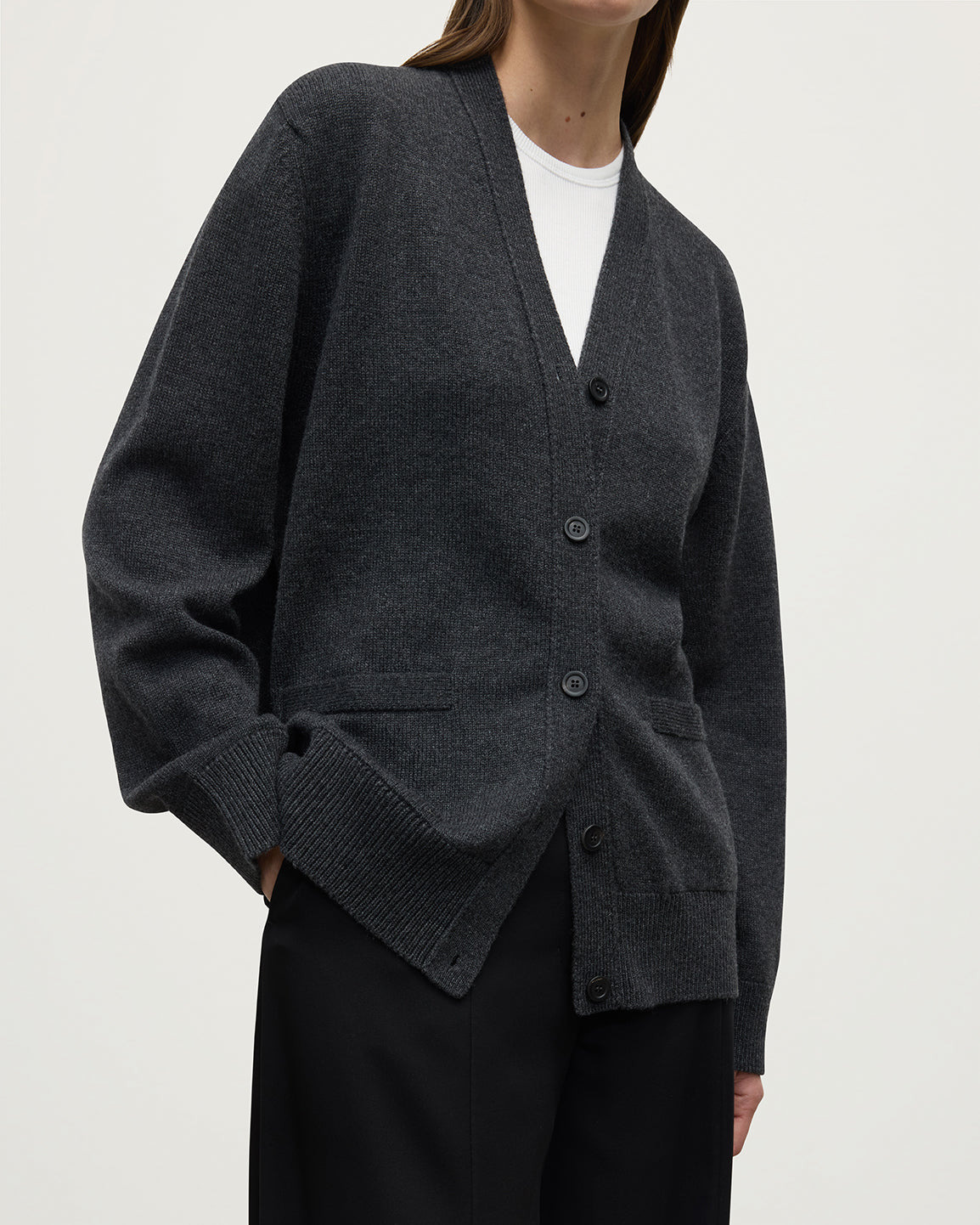 Boyfriend-Fit Grey Cashmere Cardigan - 5