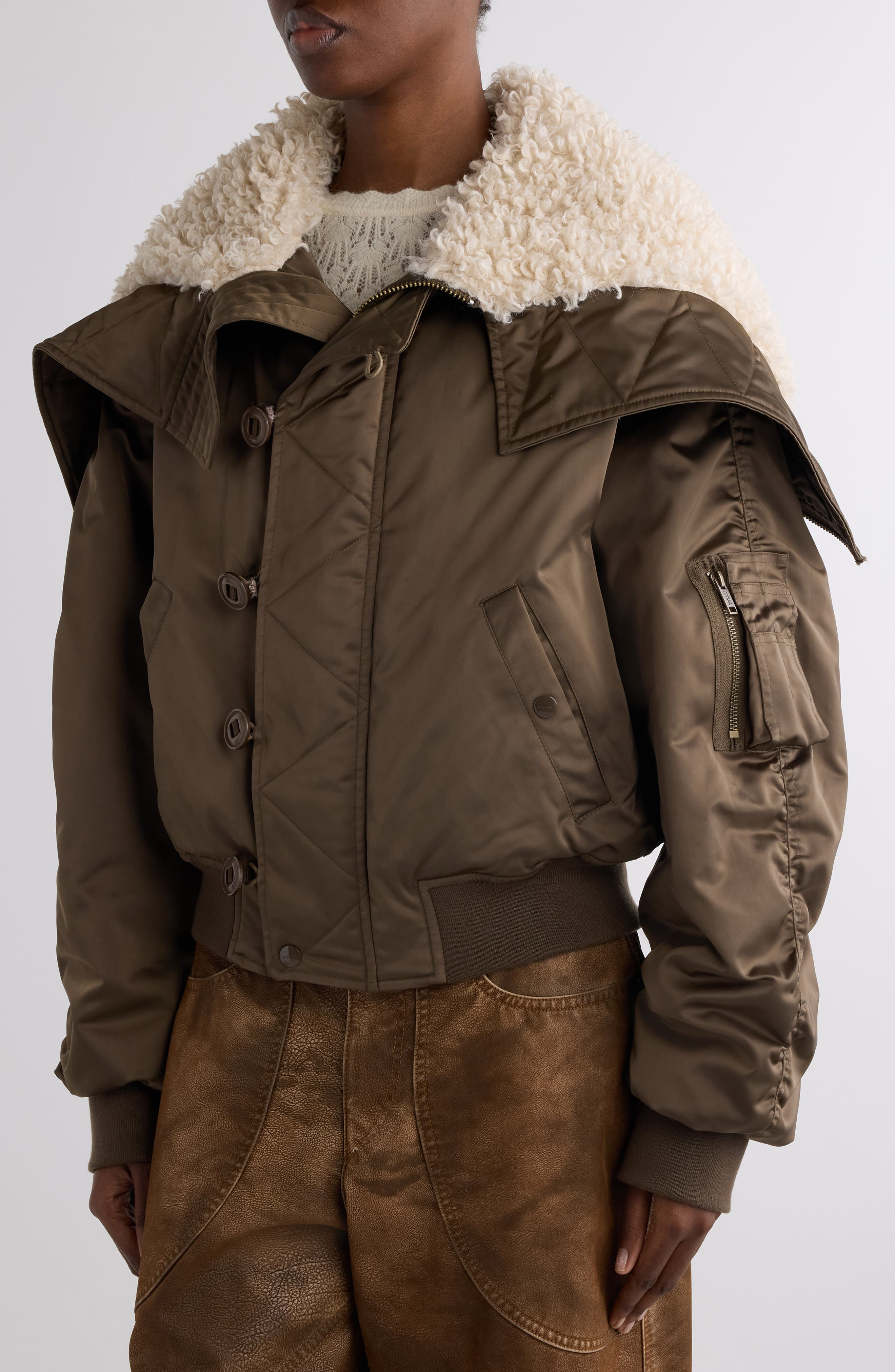 Isabel Marant Étoile Elisa Faux Shearling Trim Jacket in Khaki at Nordstrom - 6