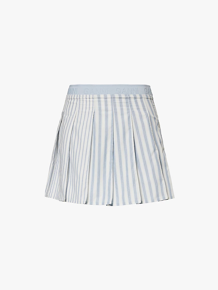 Stripe pleated organic-cotton mini skirt - 1