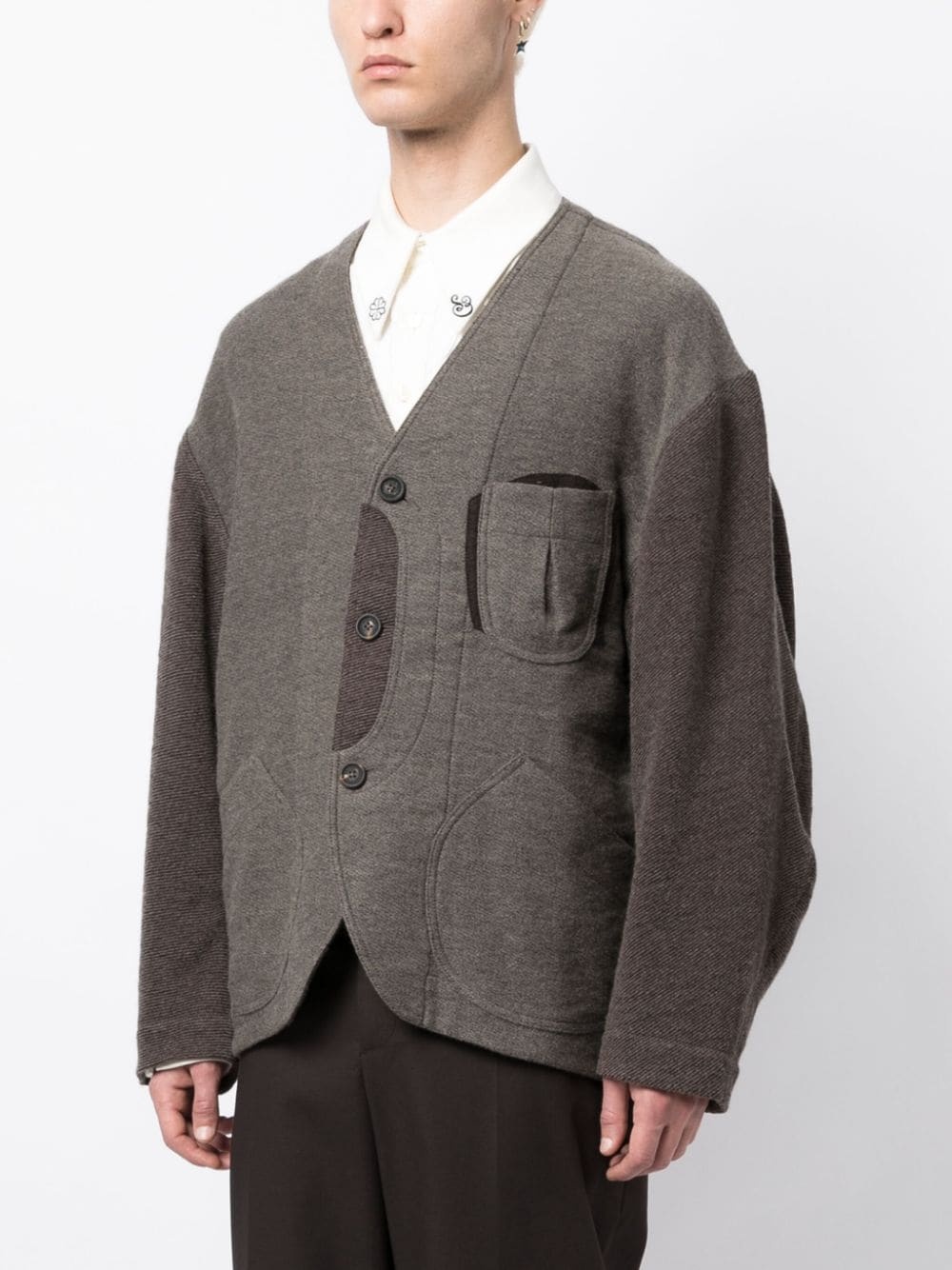 patchwork-design V-neck jacket - 3