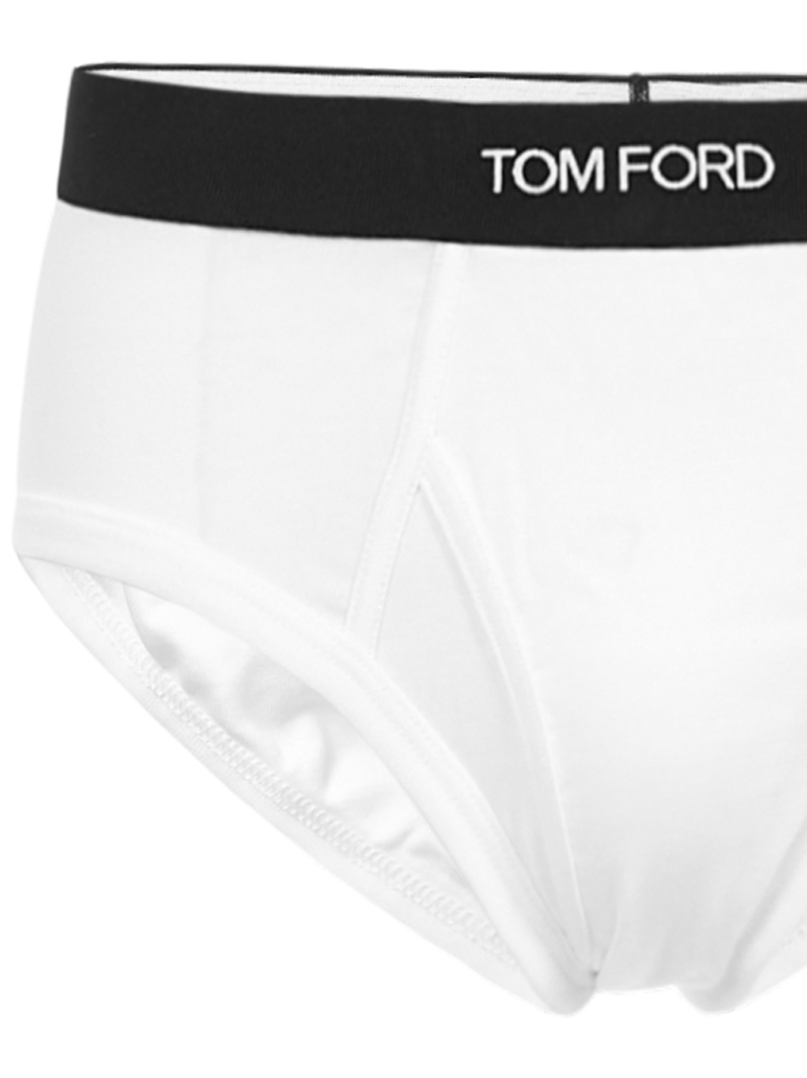 White stretch cotton briefs with black elastic waistband and Tom Ford jacquard logo. - 3