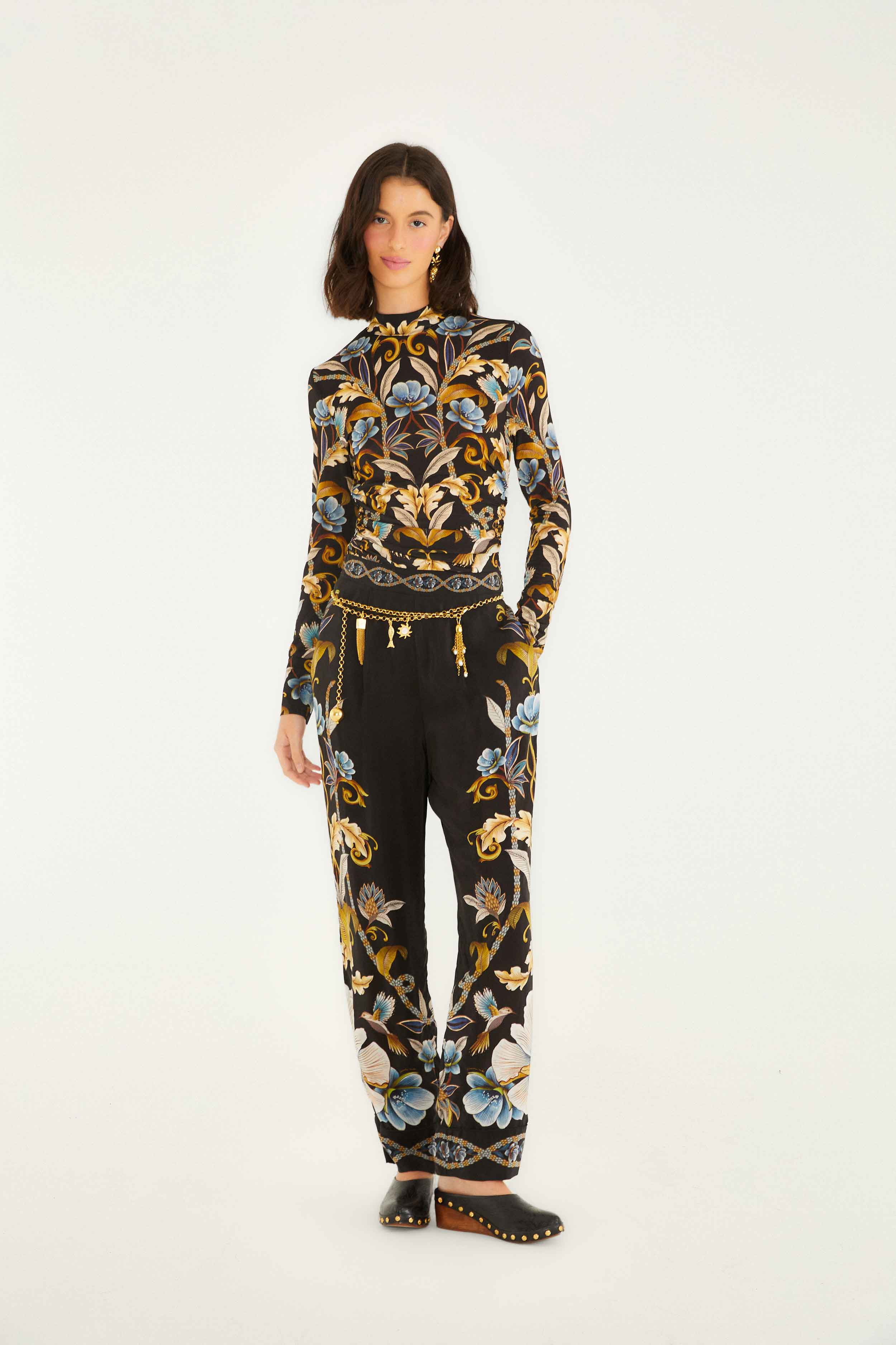 Black Flowerful Garden Jersey Blouse - 2