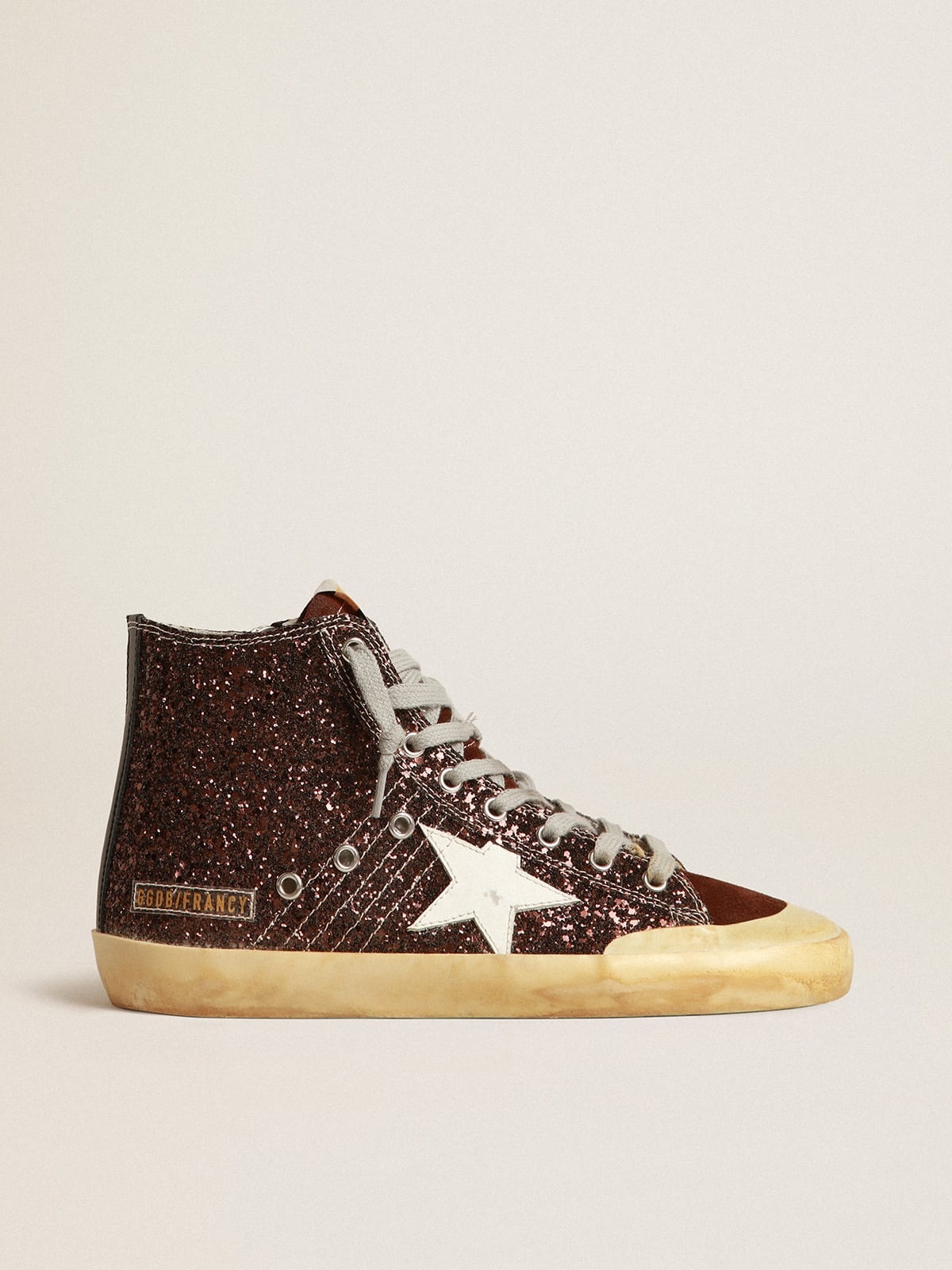 Golden Goose Francy Penstar in brown glitter with white leather star |  goldengoose | REVERSIBLE