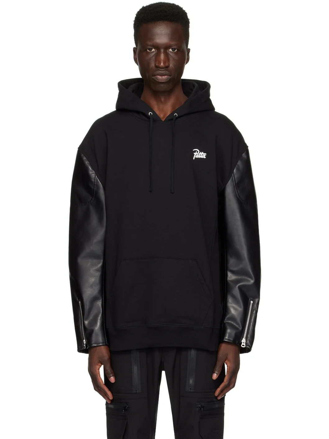 Black Patta Edition Faux-Leather Hoodie - 1