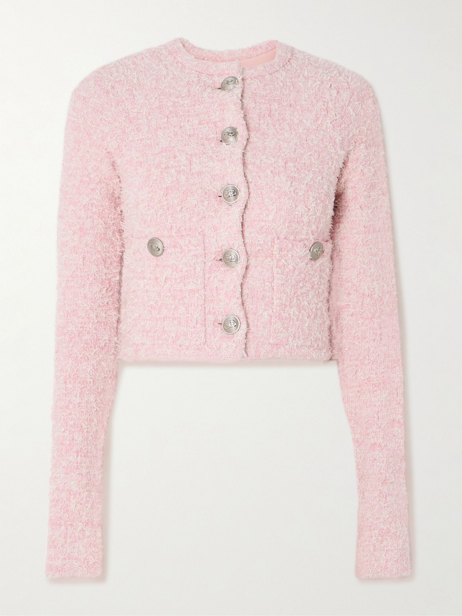 Cropped metallic cotton-blend tweed cardigan Pink - 1