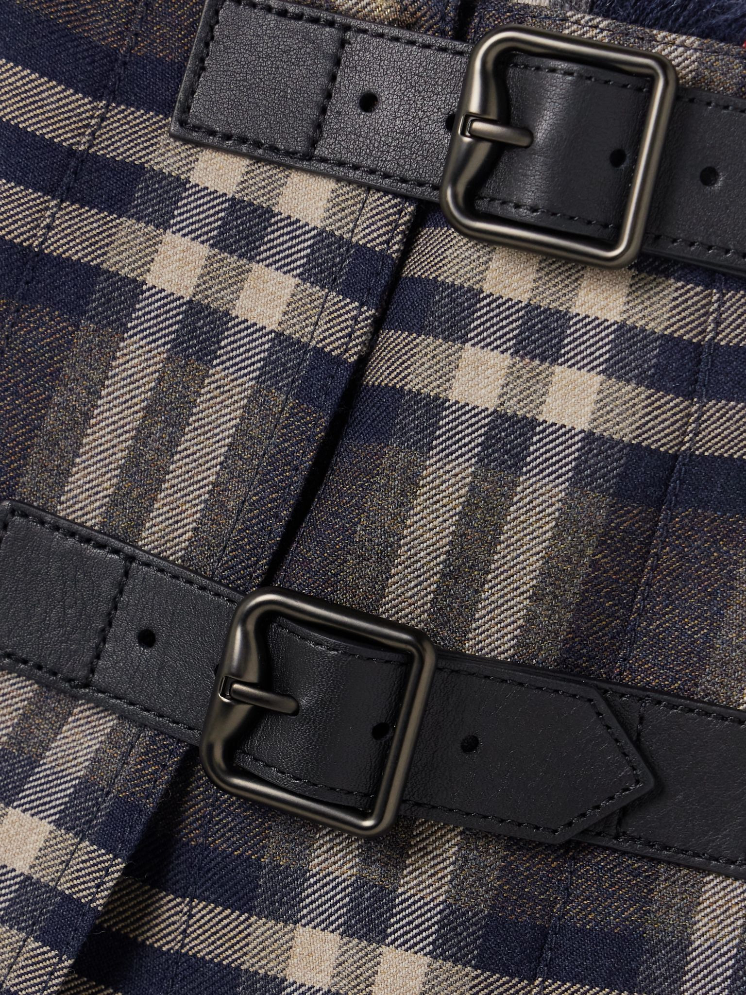 Leather-trimmed pleated checked wool mini skirt Multi - 5