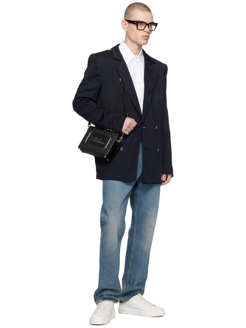 Balmain monogram-pattern 두 배 breasted blazer outlook