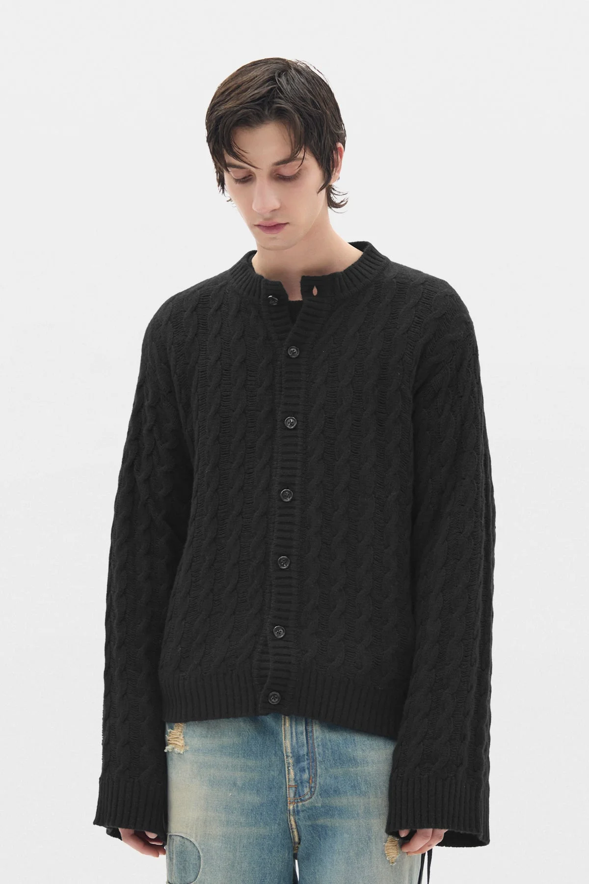 Jeff Cable Knit Ladder Stitch Cardigan - 1