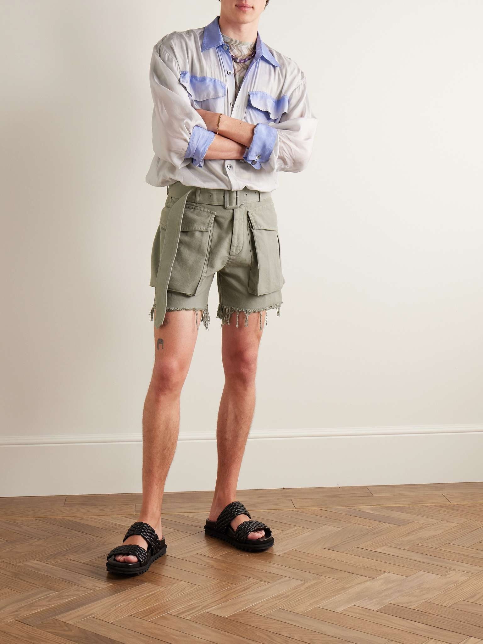 Pez Straight-Leg Belted Frayed Garment-Dyed Cotton Shorts - 2