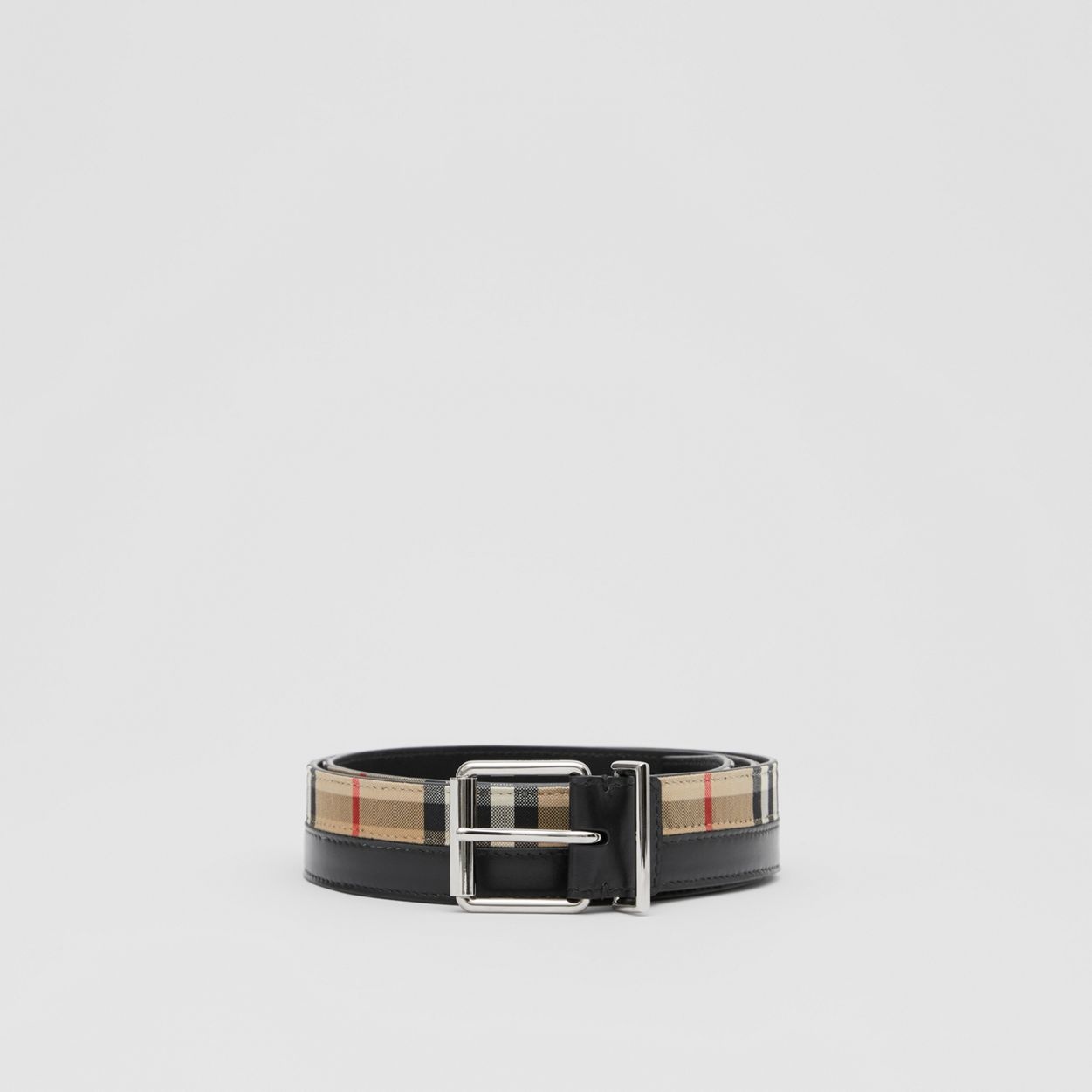 Logo Print Vintage Check and Leather Belt - 3