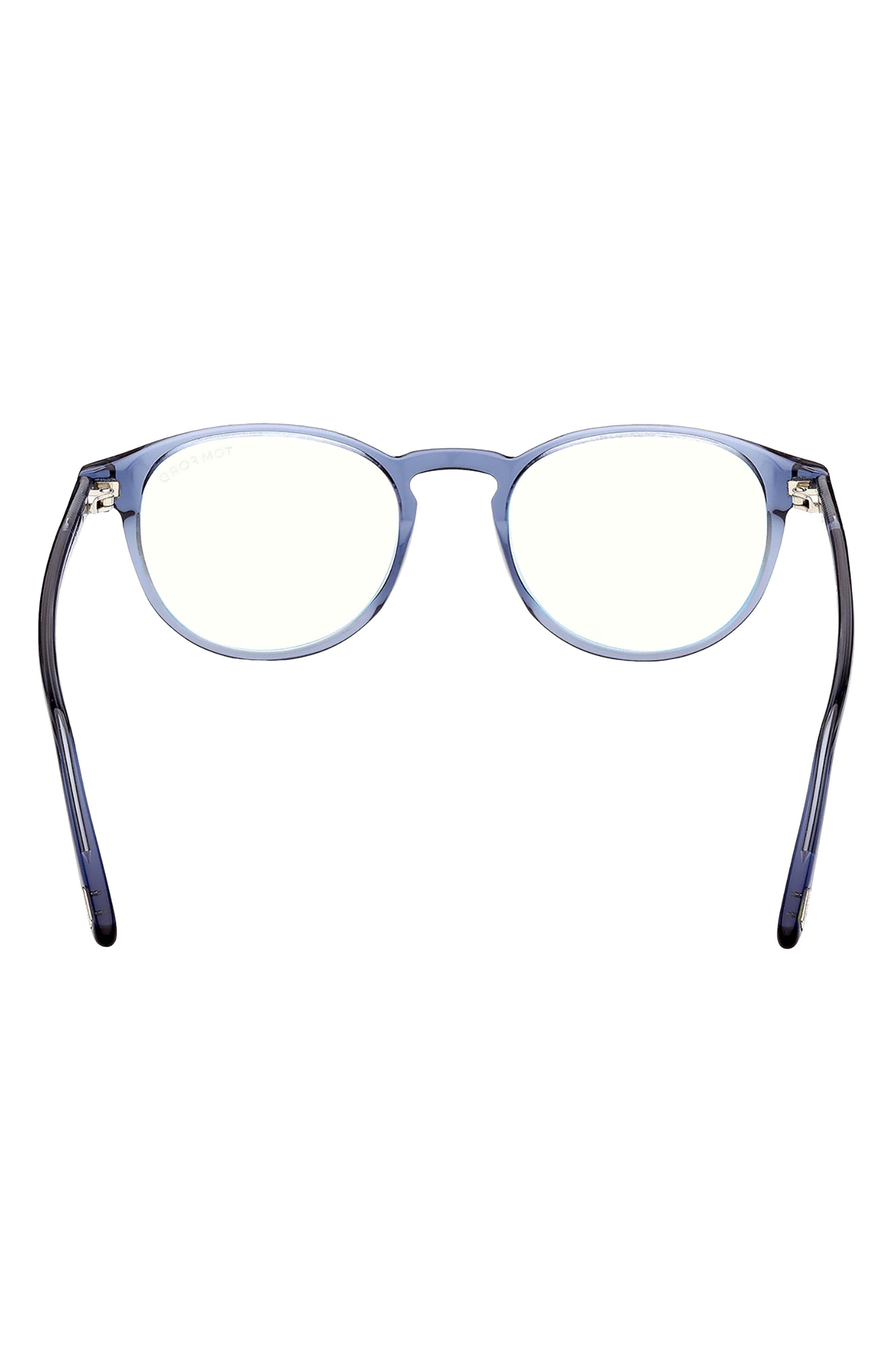 TOM FORD 51mm Round Blue Light Blocking Optical Glasses in Shiny Blue at Nordstrom - 4