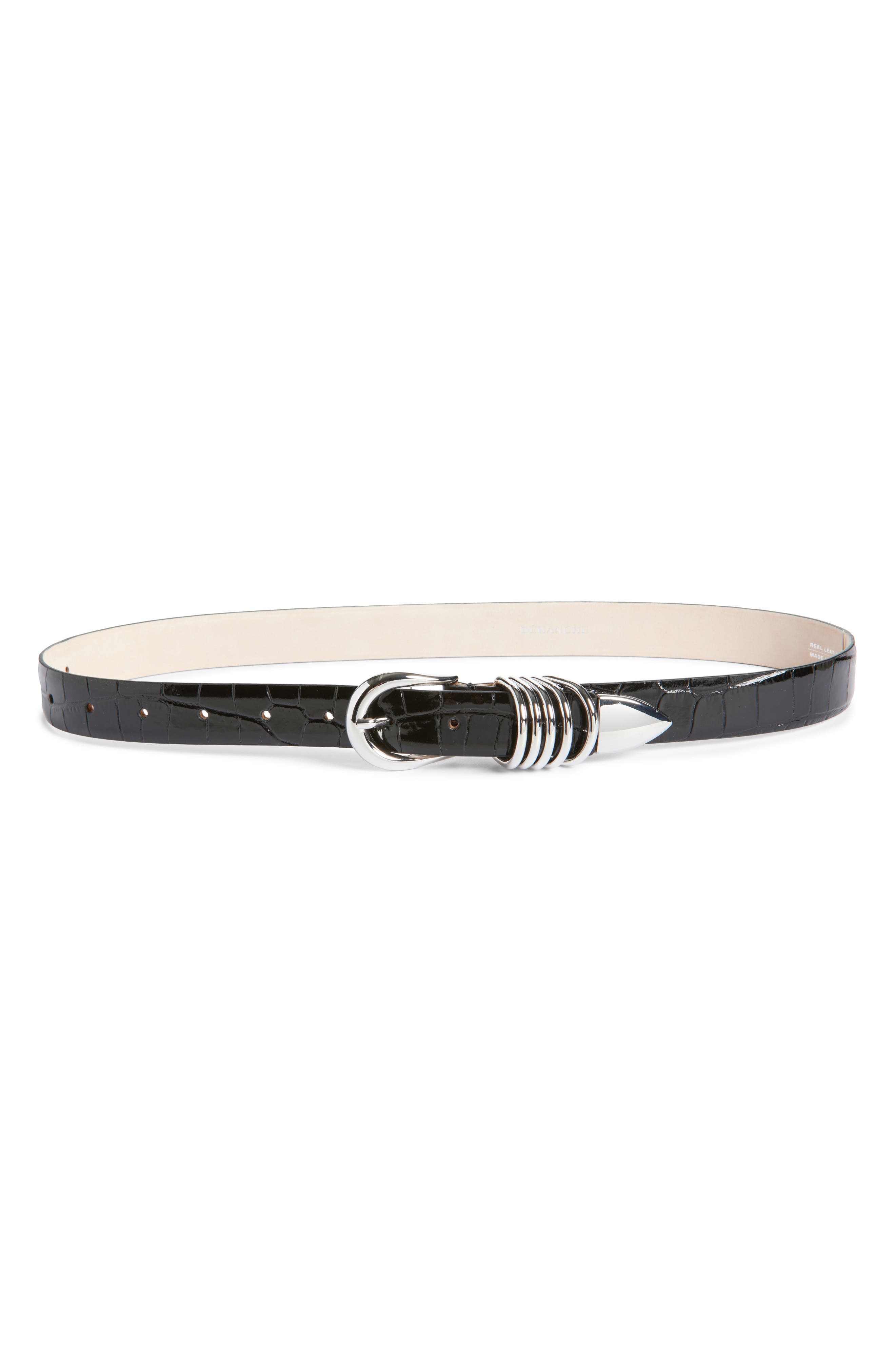 Déhanche Hollyhock Croc Embossed Patent Leather Belt in Black Croco/Silver at Nordstrom - 1