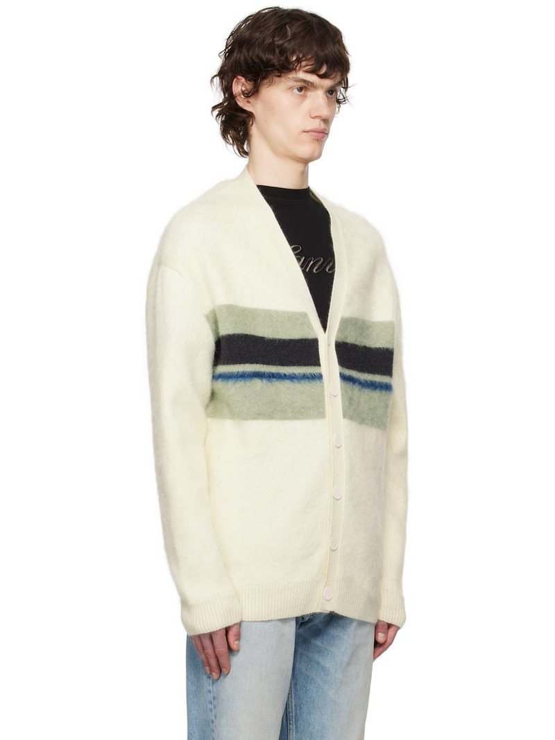 Off-White & Green Striped Brushed Mohair Cardigan 2