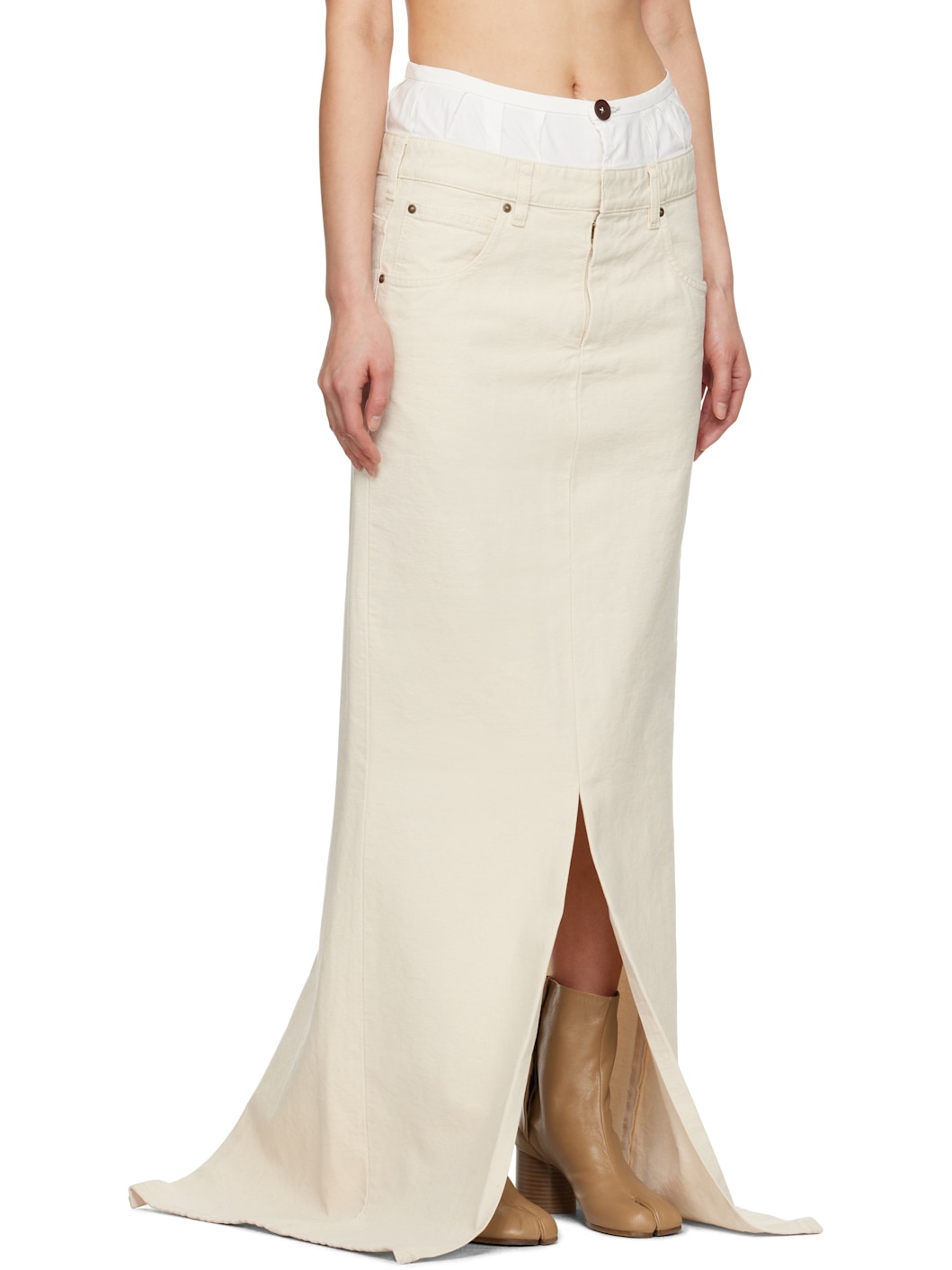 Beige 'Anonymity Of The Lining' Denim Maxi Skirt - 2