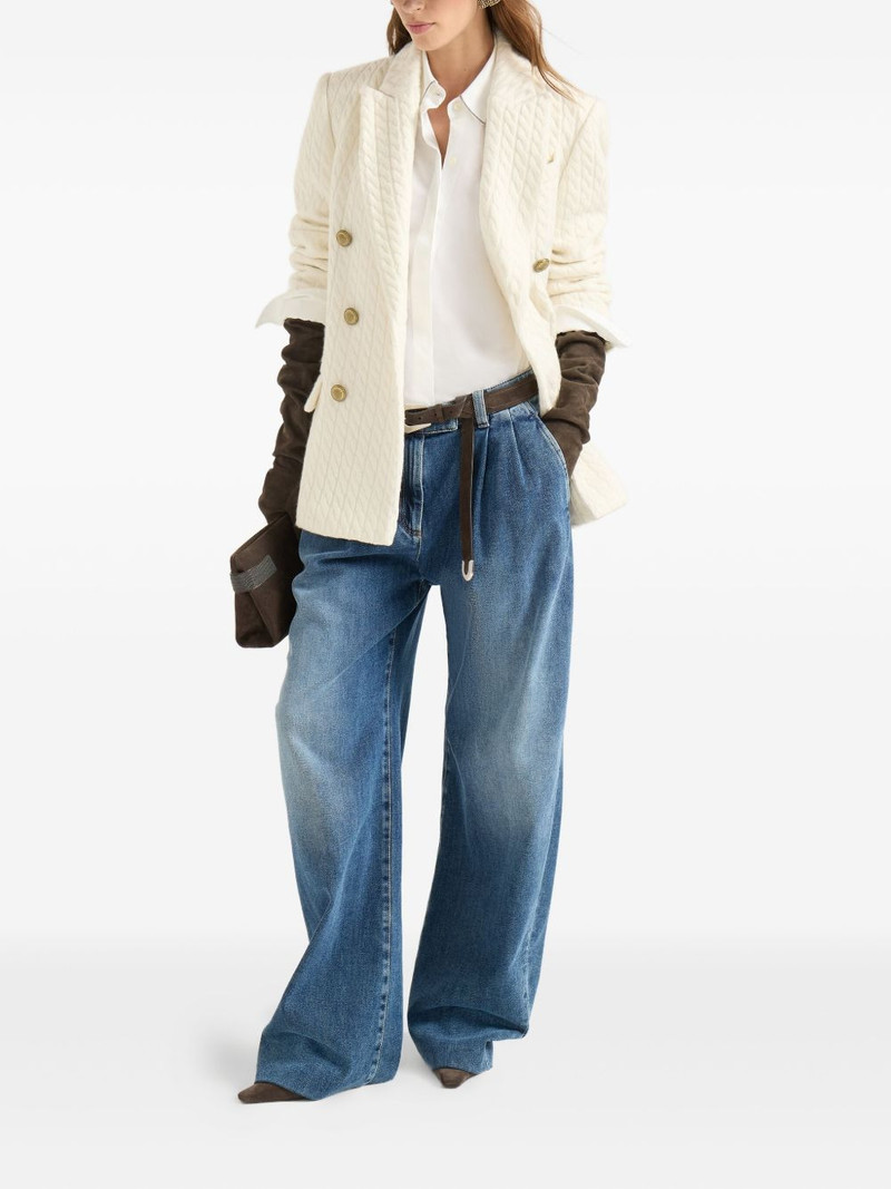 Brunello Cucinelli cable knit double-breasted blazer outlook