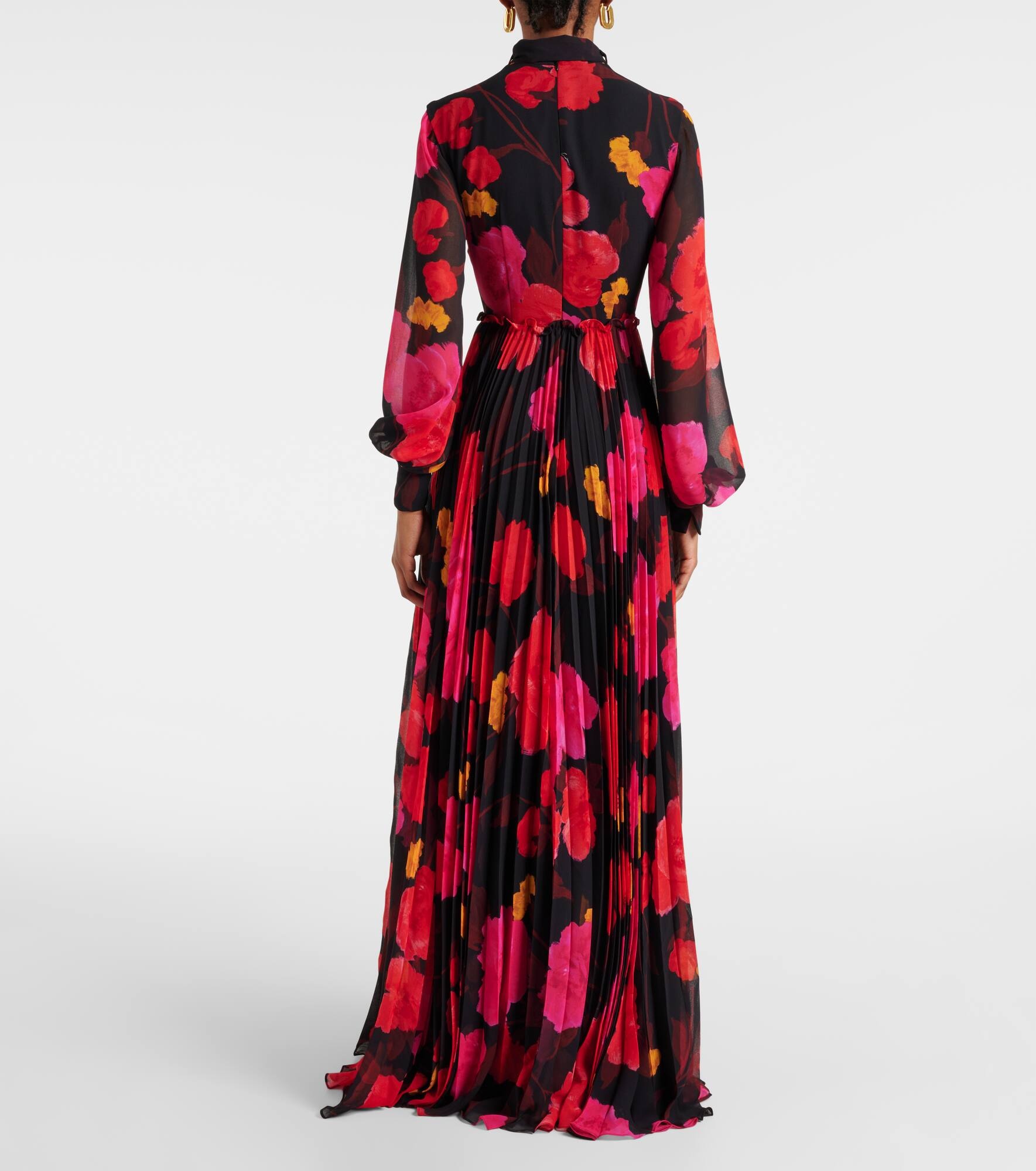 Floral pleated voile gown - 3