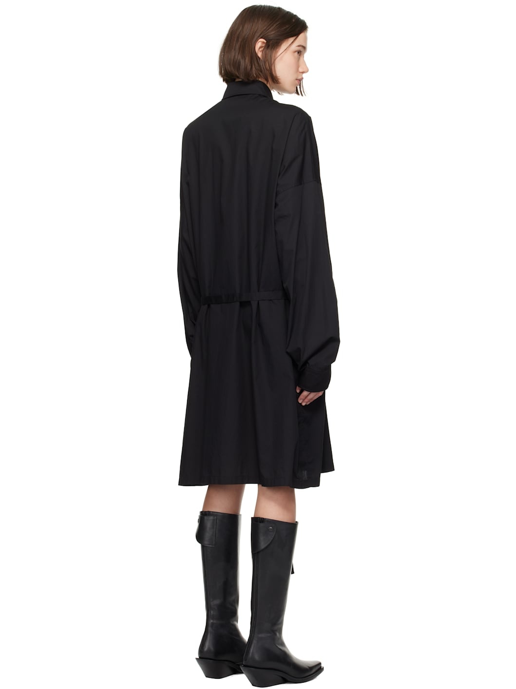 Black Slouchy Shirt Midi Dress - 3