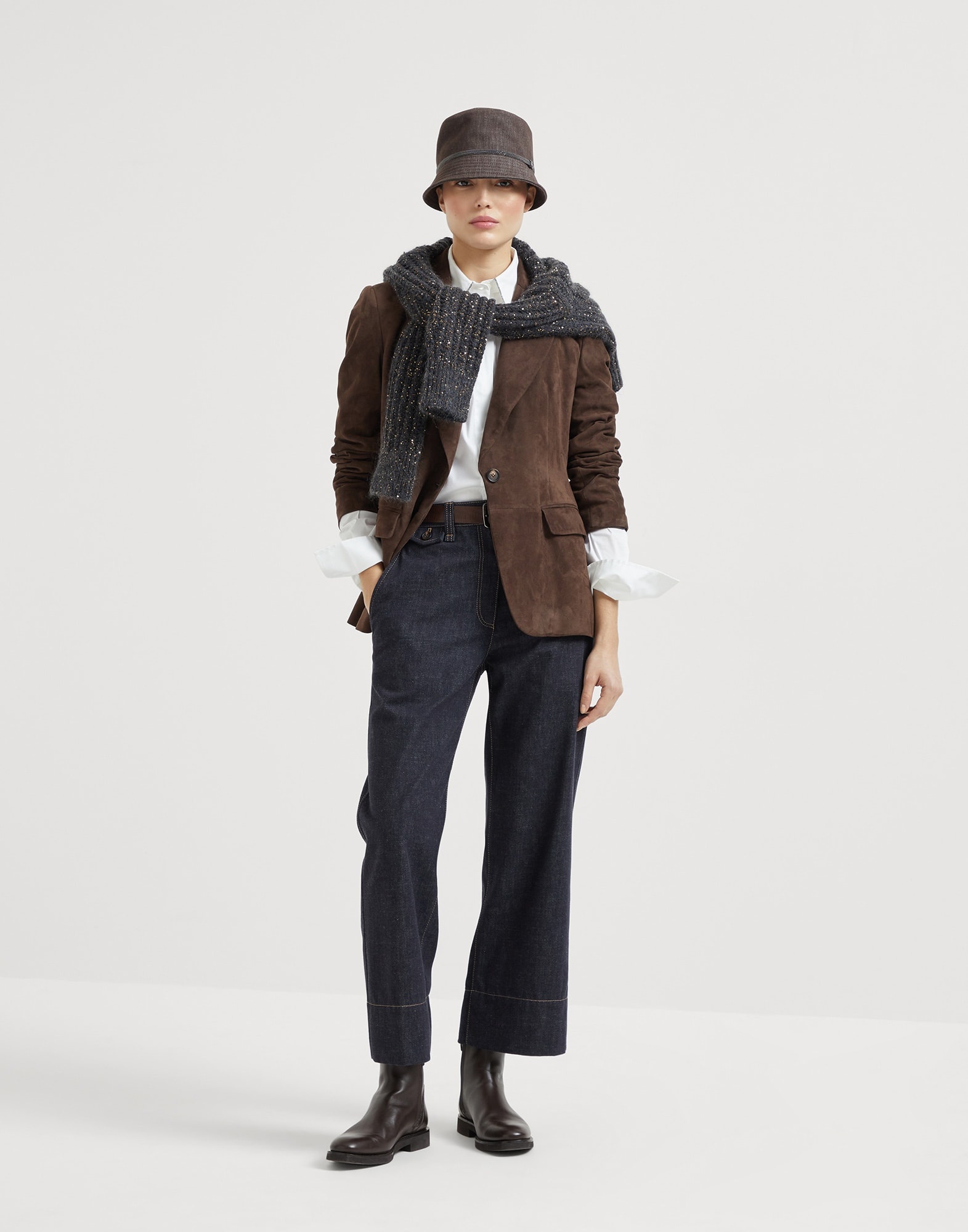 No-fade denim sartorial square trousers with monili - 4