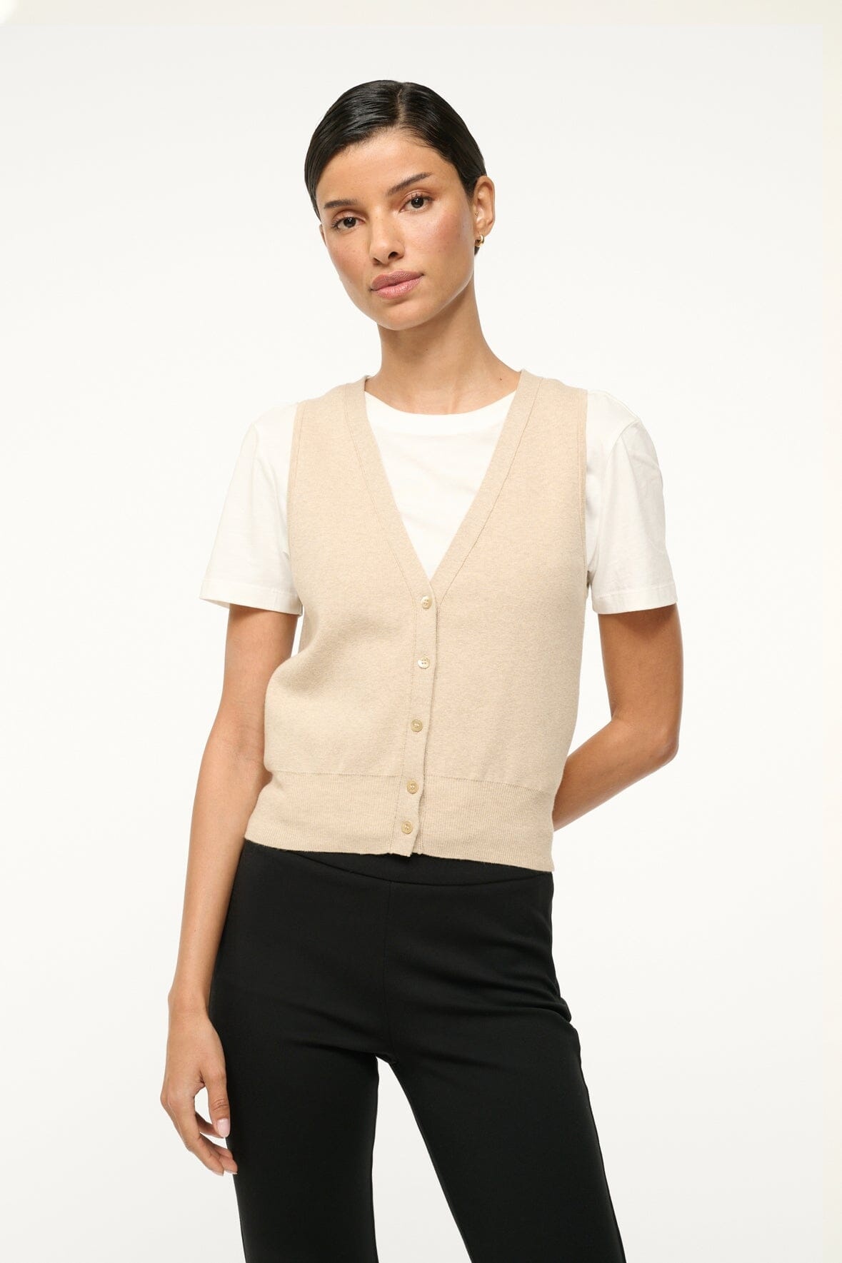 STAUD FICUS SWEATER VEST STONE - 3
