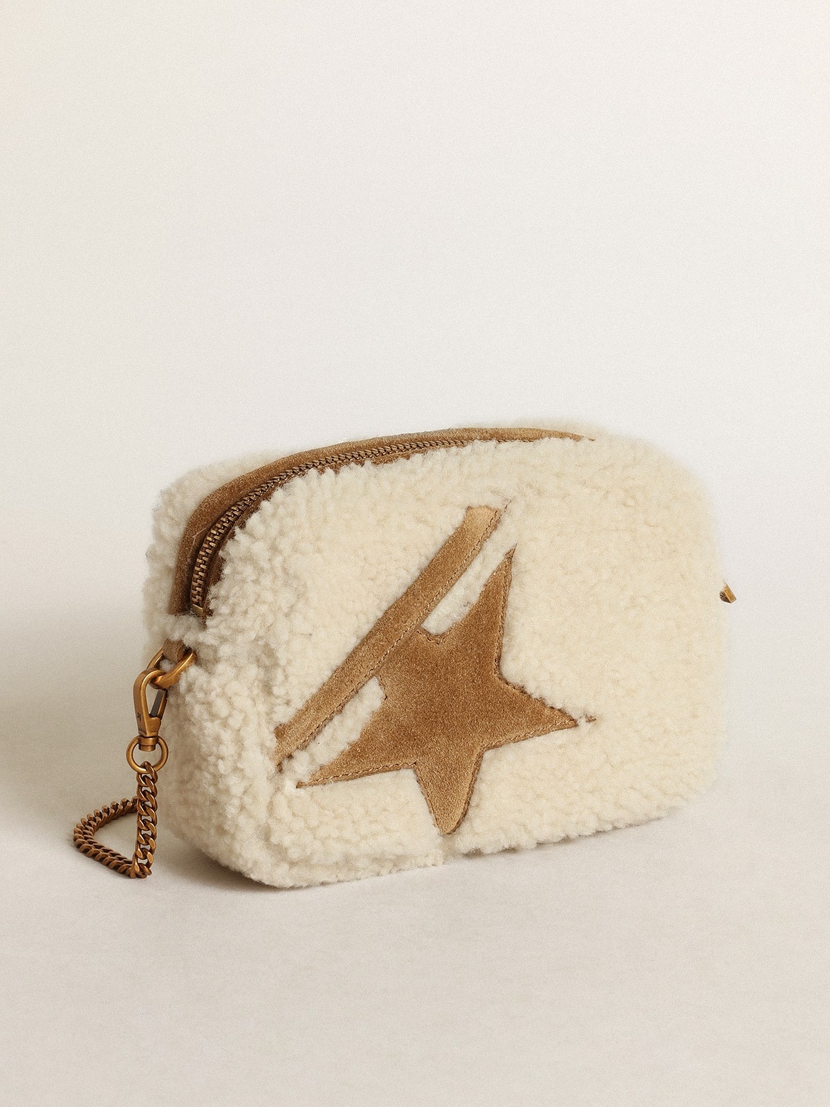 Mini Star Bag in beige shearling with suede star - 6