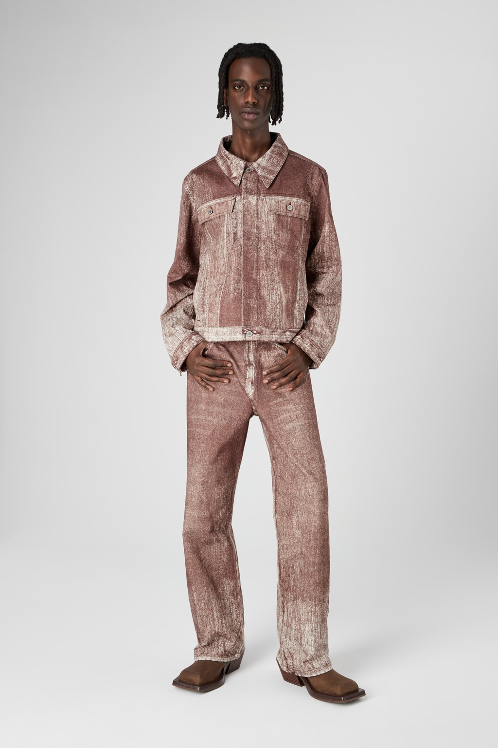 Terracotta Paint Print Denim Jacket - 6