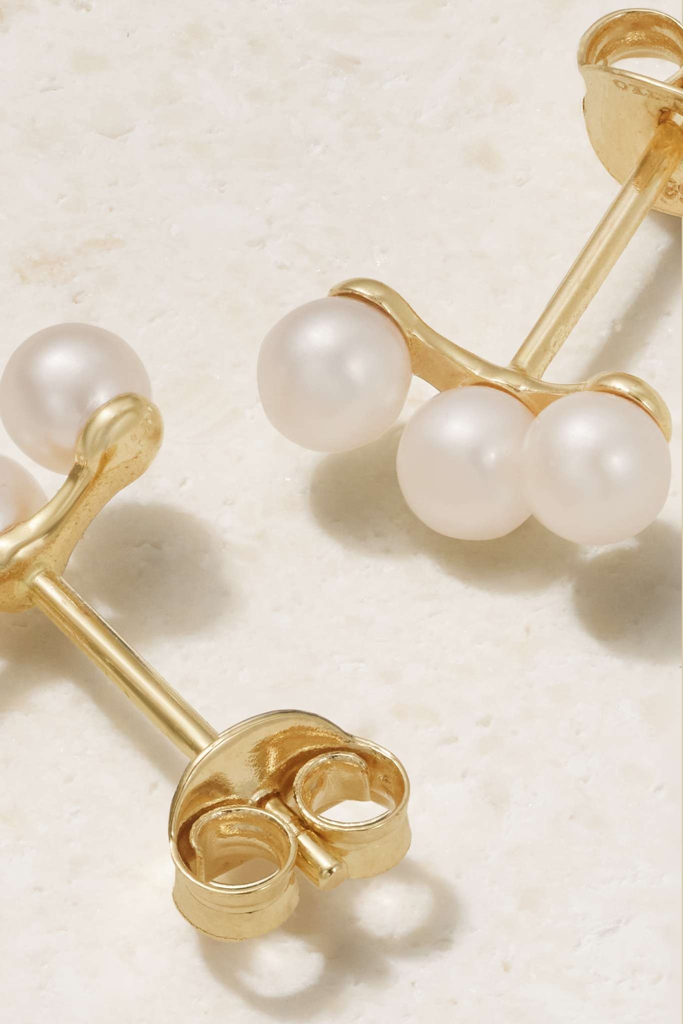 Trio 14-karat gold pearl earrings - 3