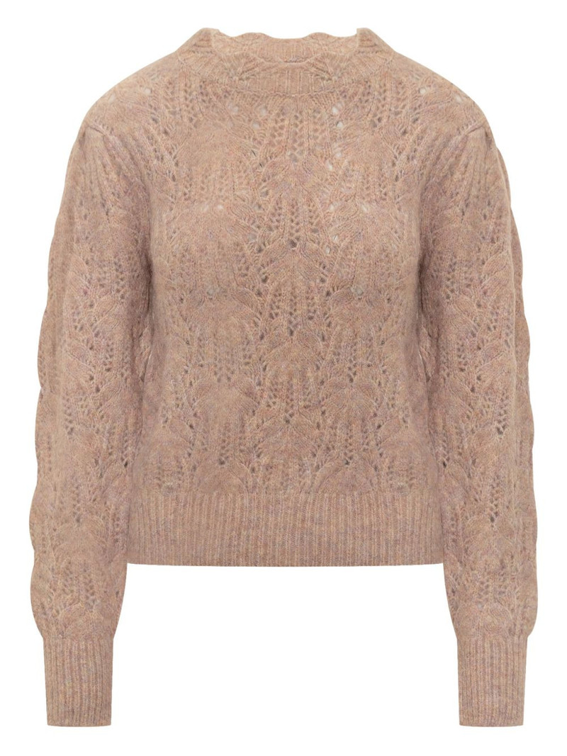 puff-sleeve open-knit sweater 1