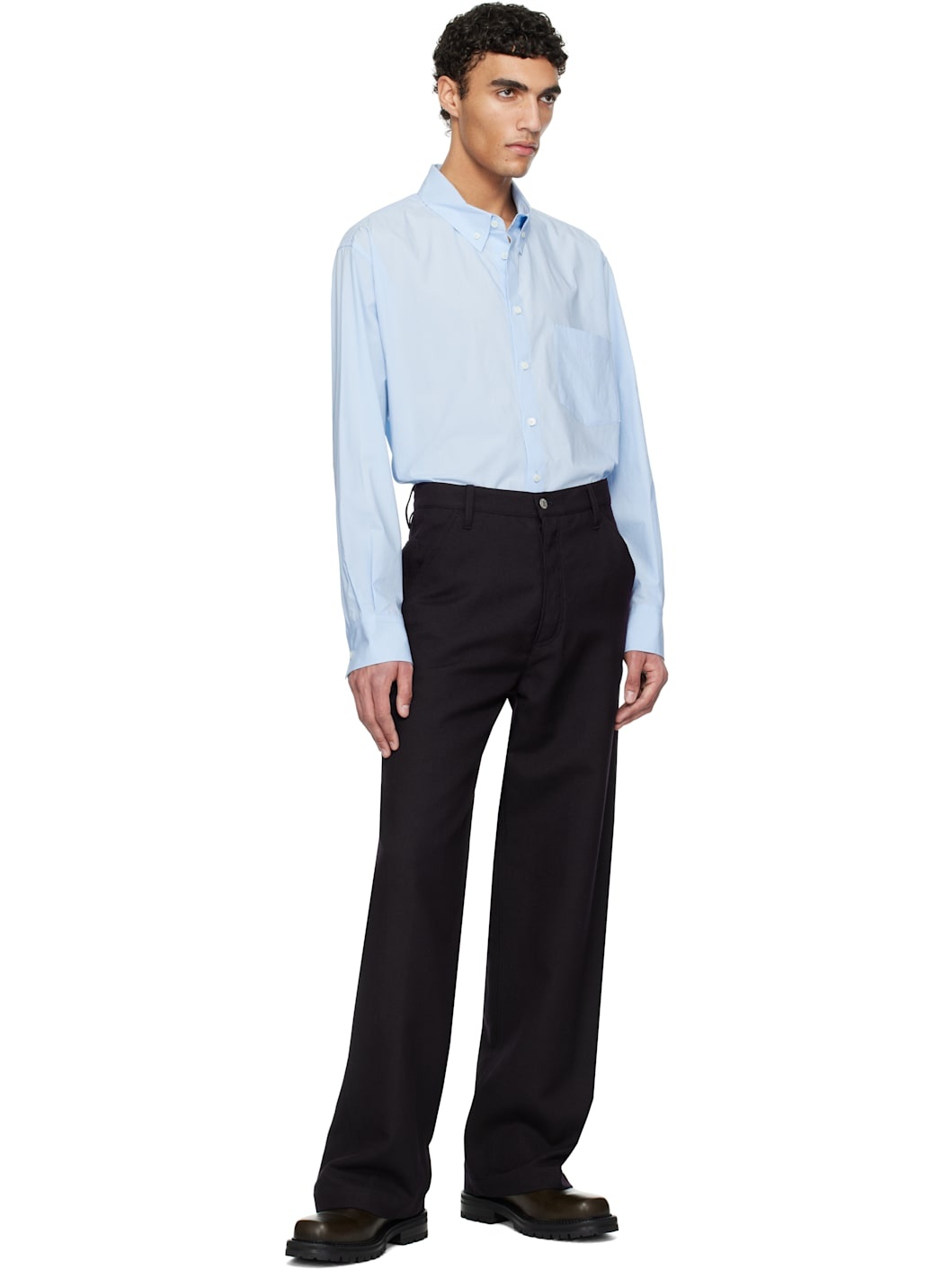 Blue Button Down Collar Classic Shirt - 5