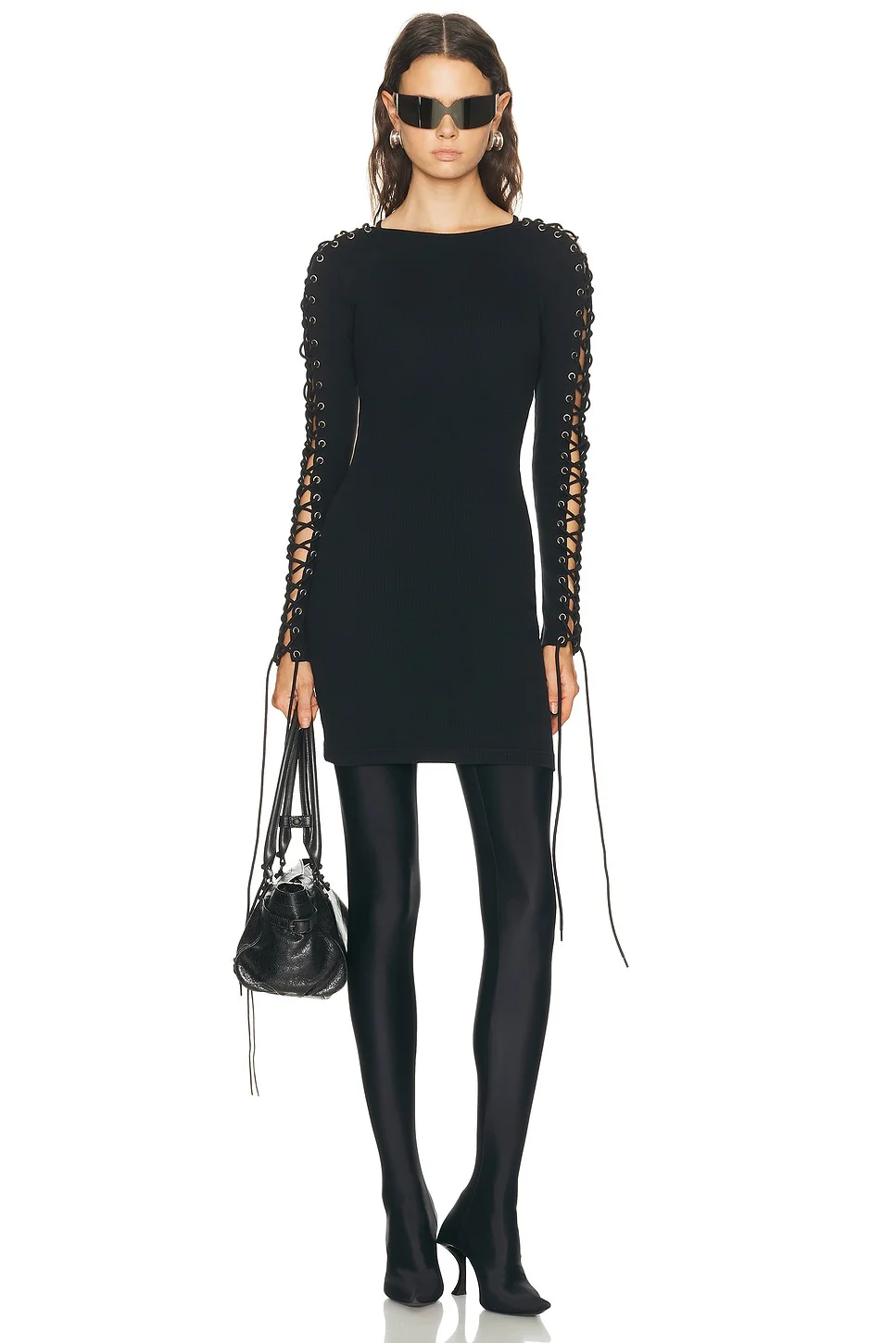 Lace Up Long Sleeve Dress - 1