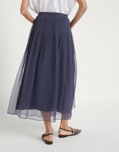 Brunello Cucinelli Crispy silk pleated midi skirt with shiny waistband outlook