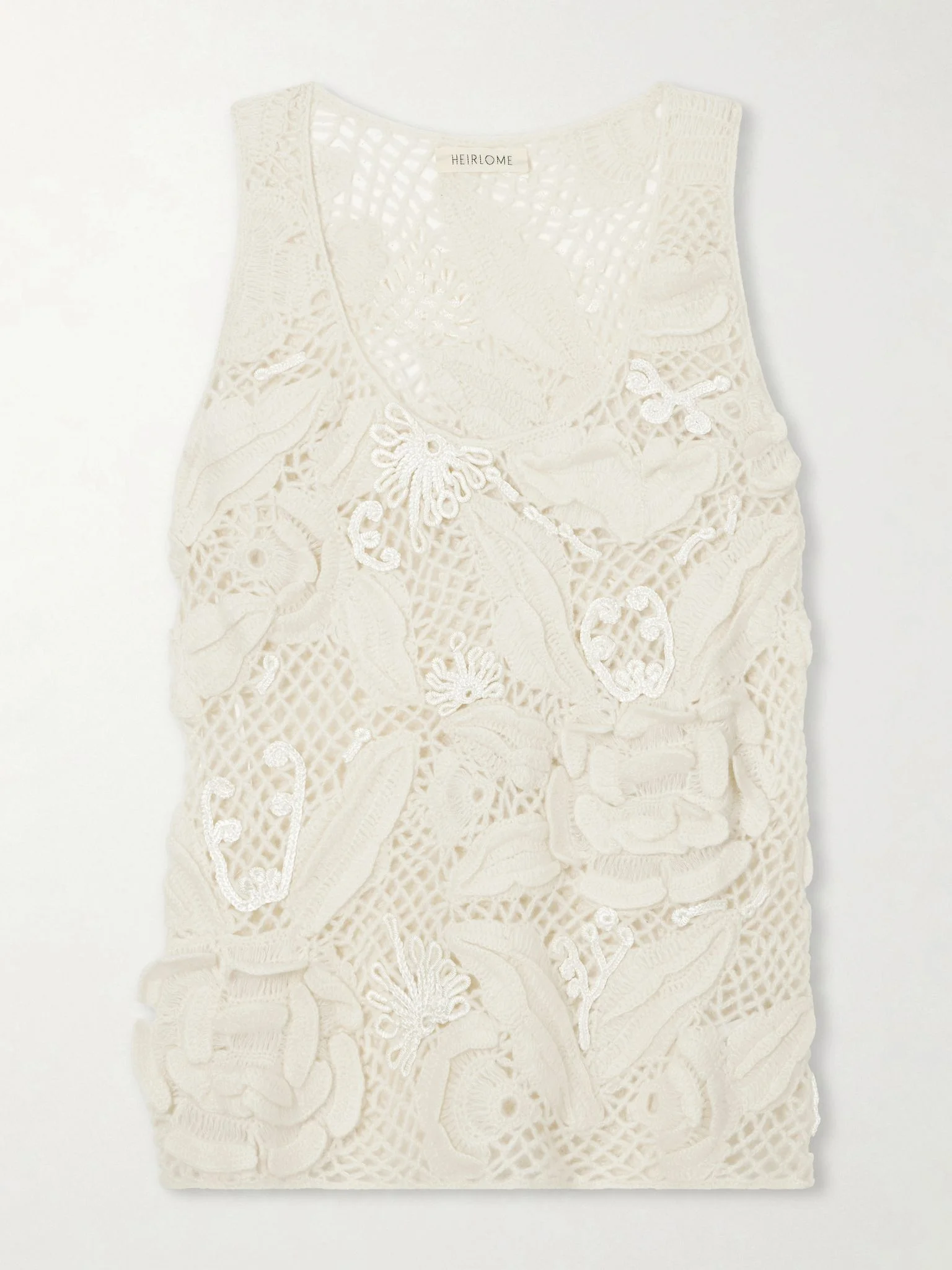 Embroidered cashmere and silk-blend tank top Ecru - 1