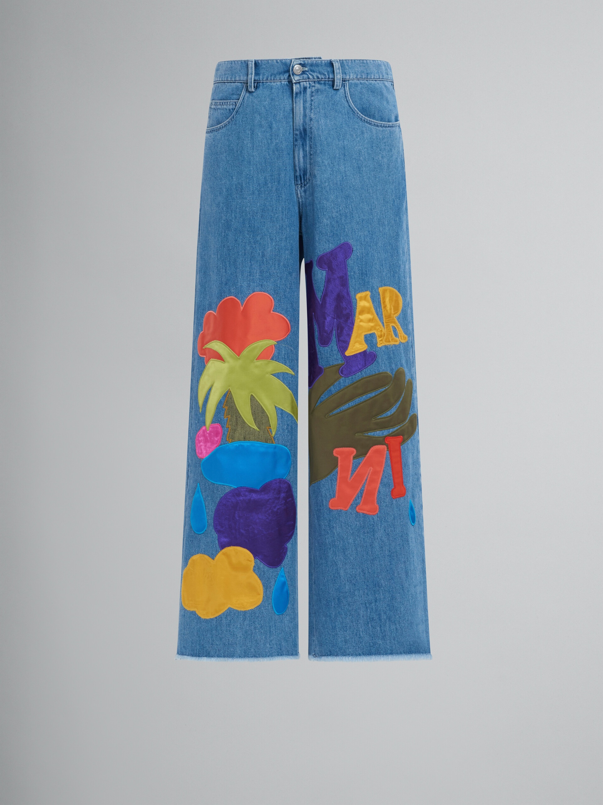 MARNI X NO VACANCY INN - BLUE CHAMBRAY 5 POCKET PANTS WITH EMBROIDERY - 1