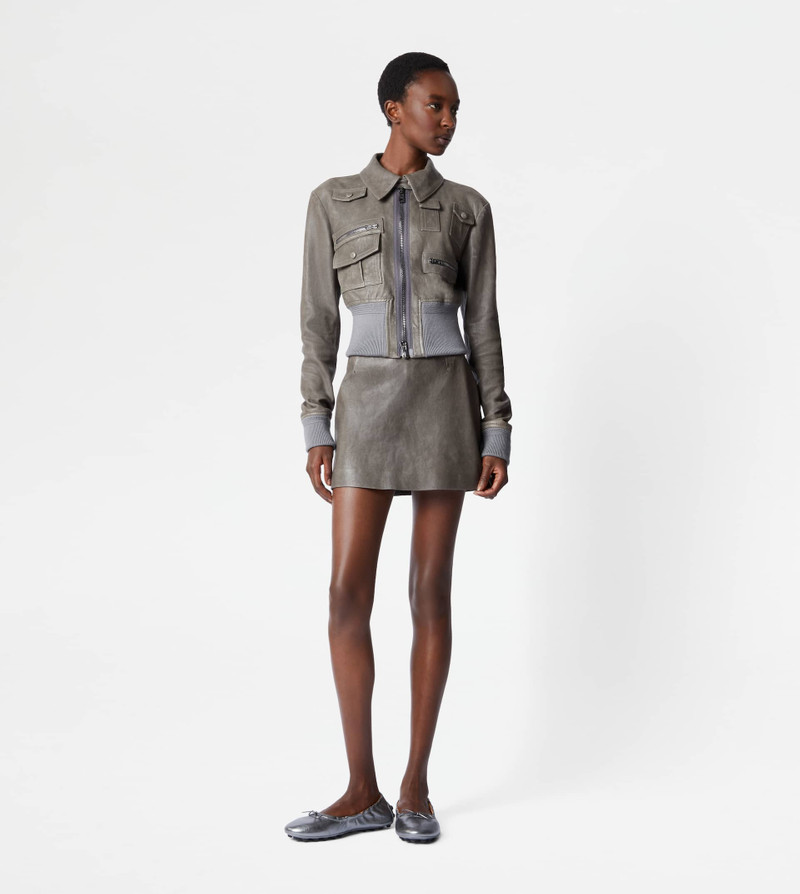 Tod's AVIATOR JACKET IN LEATHER - GREY outlook