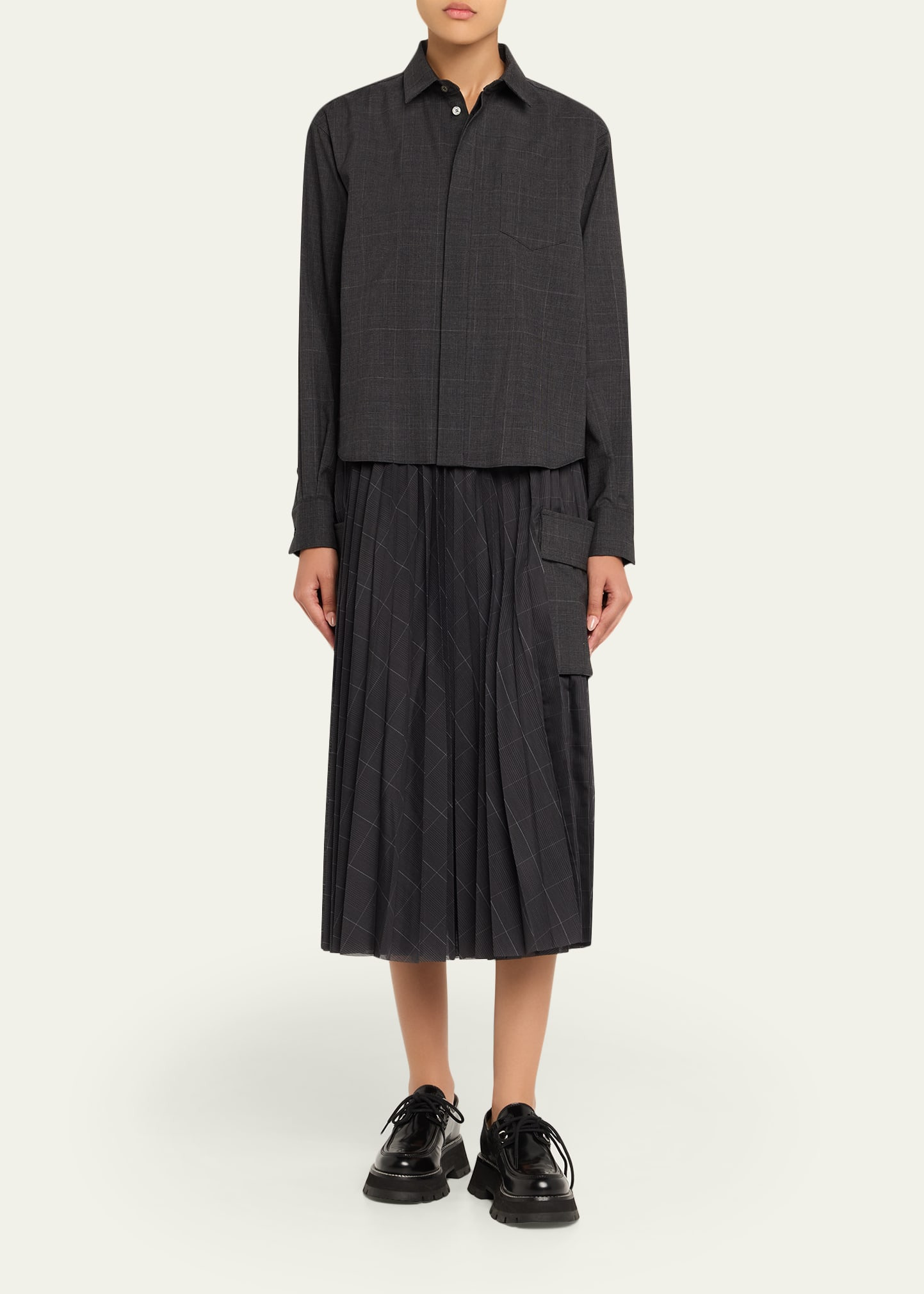 Glen Pleated Check-Print Midi Skirt - 2